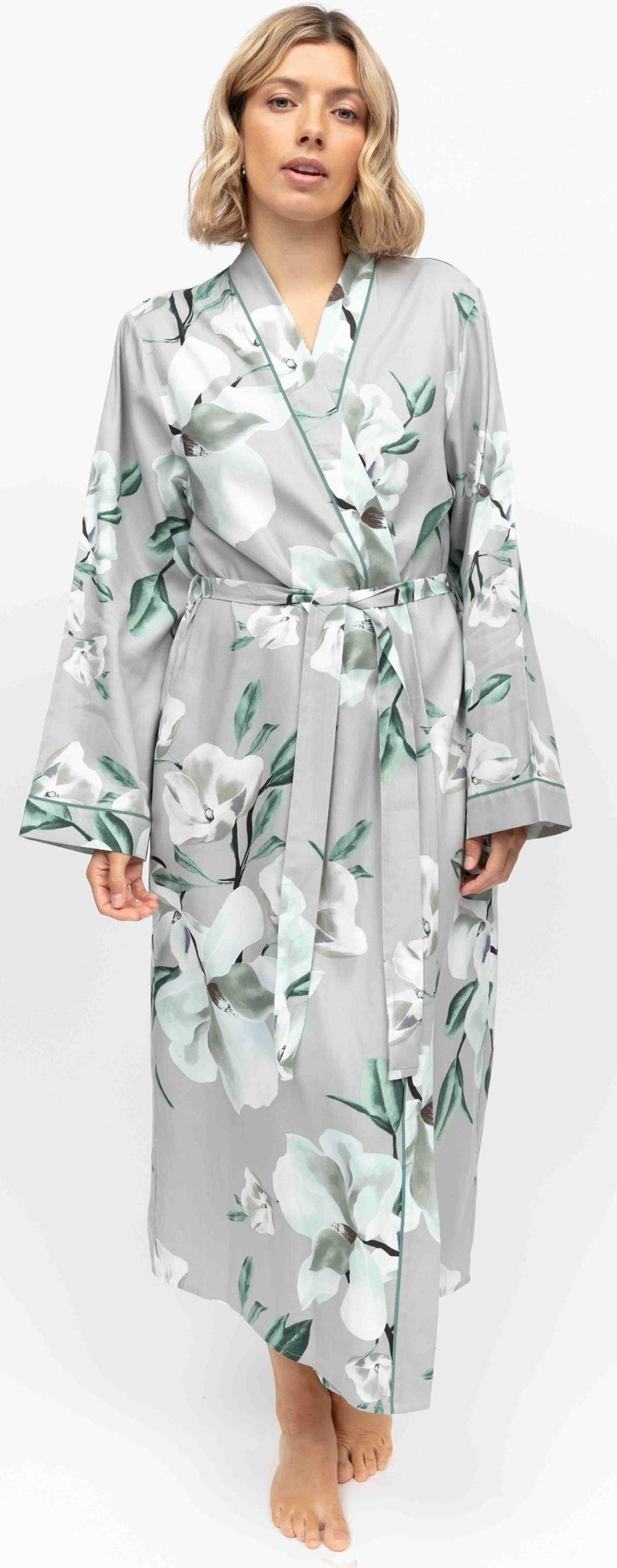 Cyberjammies Kimono Edler Damen Morgenmantel, lang, Baumwollmischung, Kimono Kragen, Gürtel, Edles Design