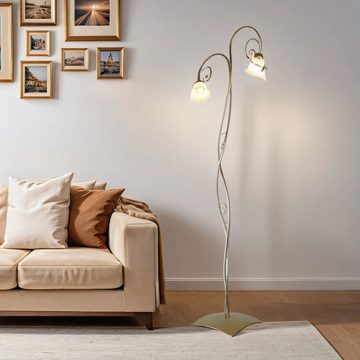 Licht-Erlebnisse Stehlampe KOKARDA, ohne Leuchtmittel, Stehleuchte Gold floraler Stil Glas Metall gemütlich Wohnzimmer Lampe