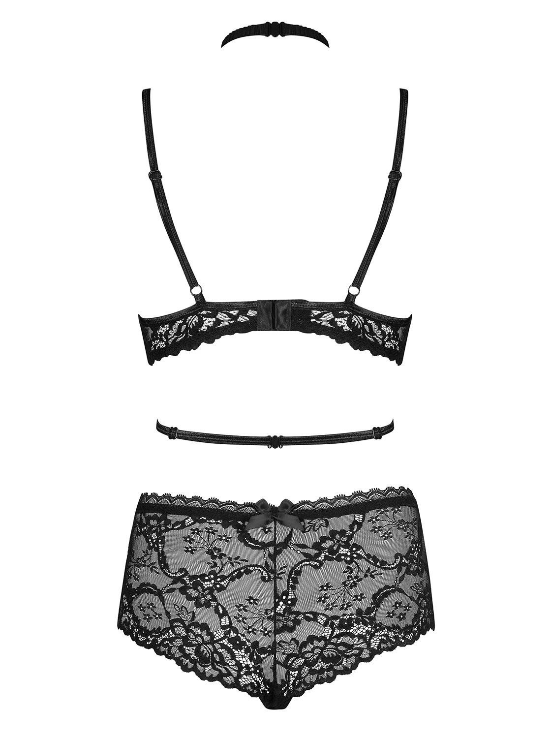 Obsessive Set: Dekolleté-BH Frauen Dessous Spitzen Reizwäsche Set aus offener Bügel BH mit Bänder