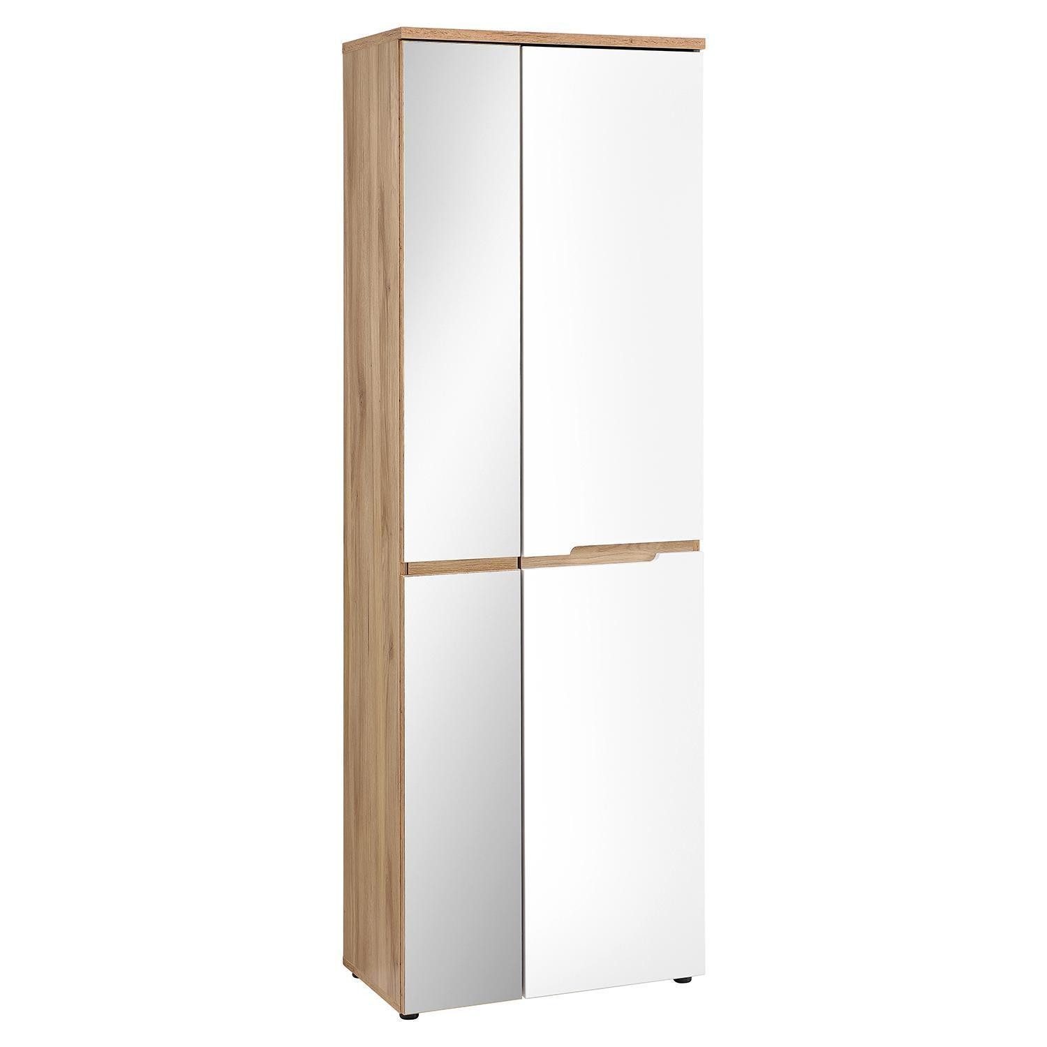Vito Garderobenschrank CLYDE, Mauvella Eiche Dekor, Weiß supermatt, 1 Spiegeltür, 1 Tür, B 65 x H 192 x T 38 cm