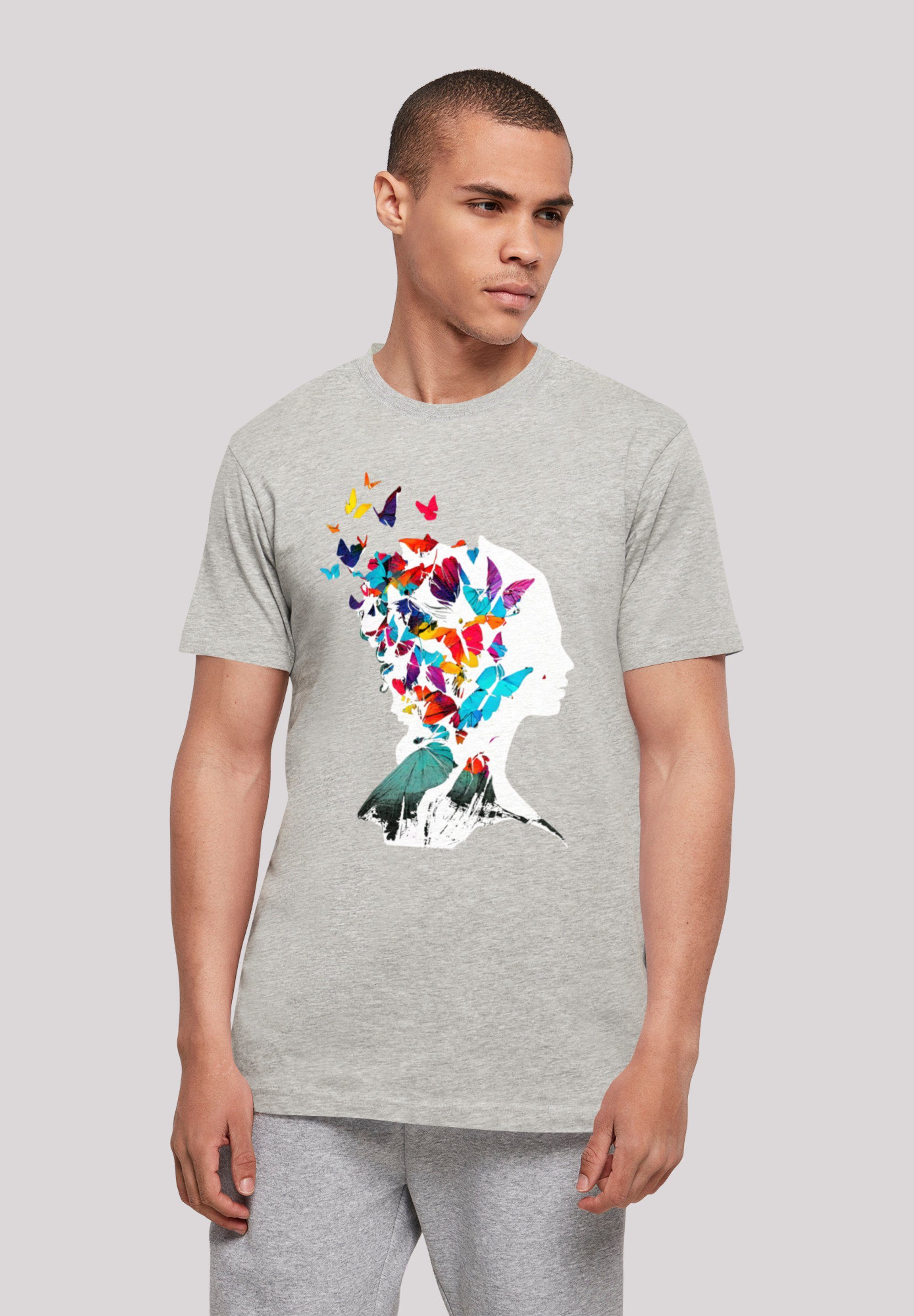 mit Print, TEE Baumwollstoff Silhouette Schmetterling weicher F4NT4STIC T-Shirt hohem Tragekomfort Sehr UNISEX