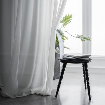 Bindegardine 2x Gardinen Ösenvorhänge Ösen Vorhang Schlaufenschal Voile Transparent Wohnzimme, Clanmacy, Ösen