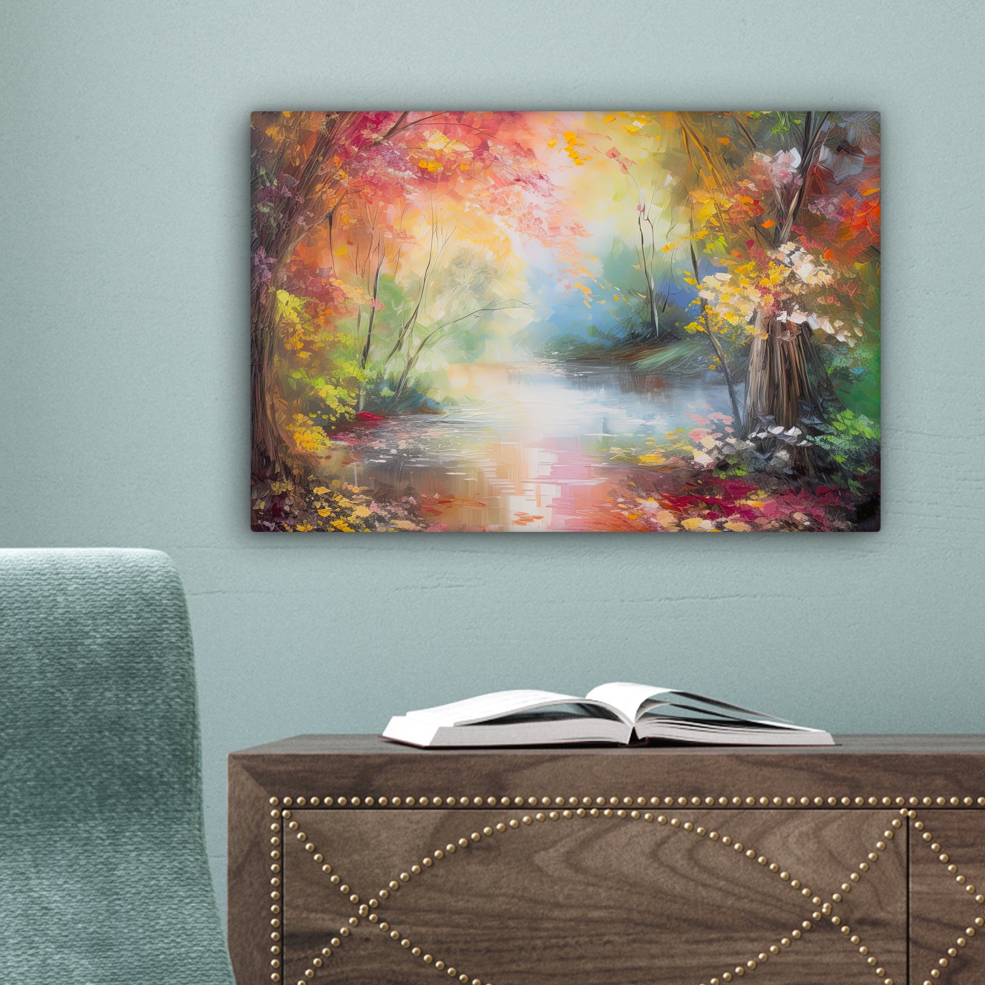 Farbenfroh Ölgemälde - (1 cm St), Leinwandbild Wandbild - Natur, 30x20 Landschaft Leinwandbilder, - Aufhängefertig, Wanddeko, OneMillionCanvasses®
