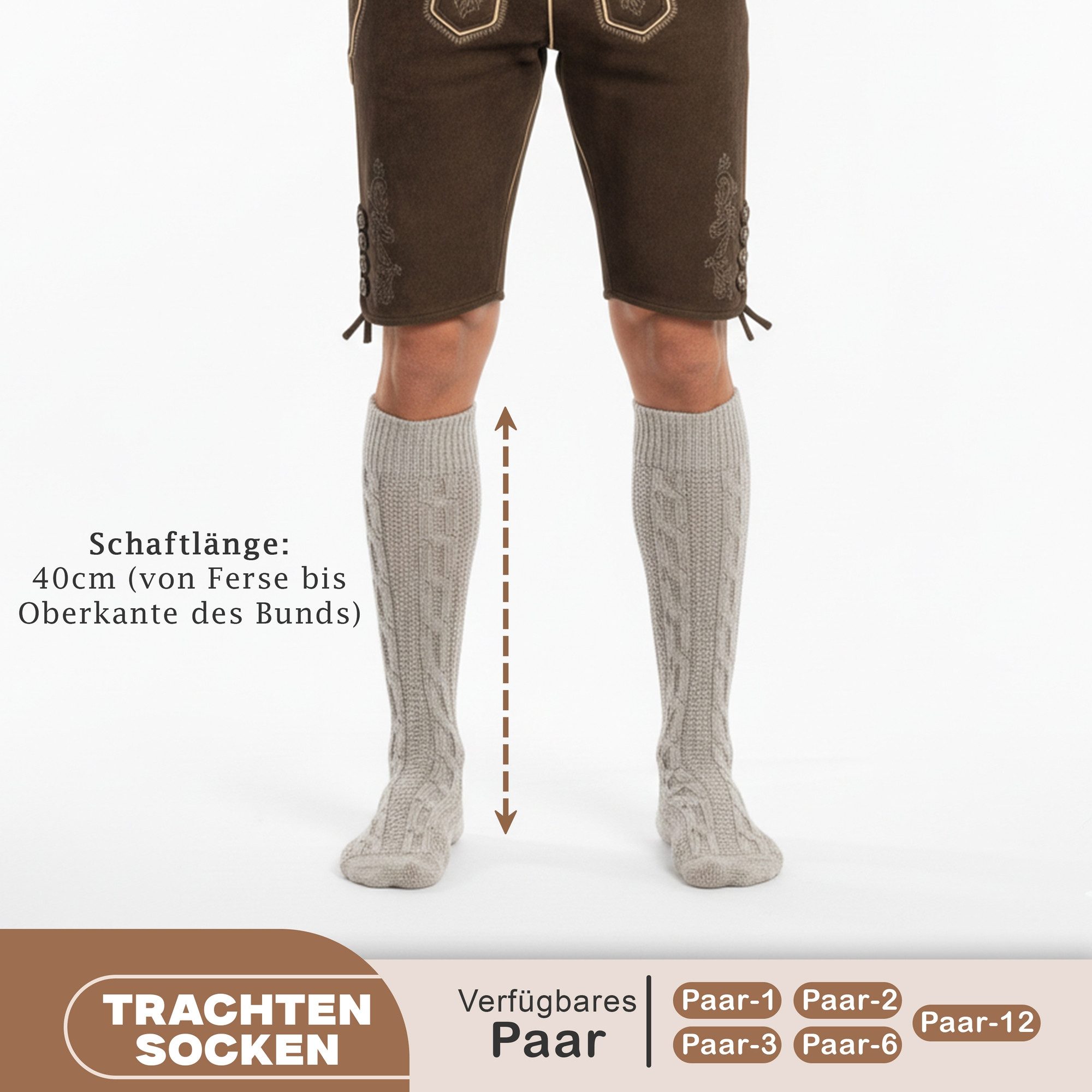 German Wear Trachtensocken GW200 1xPaar AMZ Trachtensocken Trachtenstrümpfe Zopfmuster 40cm