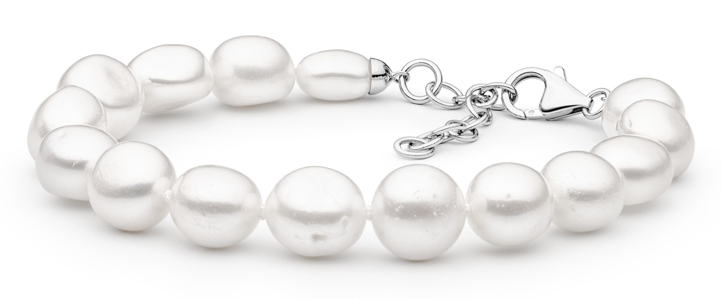 Gaura Pearls Perlenarmband klassisch weiß barock 11-12 mm, Süßwasserzuchtperle, 925er rhodiniertes Silber