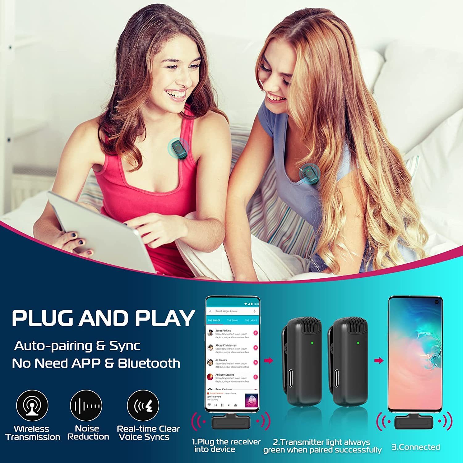 autolock Mikrofon Mini Mikrofon Kabellos mit Ladebox Ladecas,Wireless Ansteckmikrofon, 7H,Plug & Play,Rauschunterdrückung,Kein Bluetooth oder APP für Videos