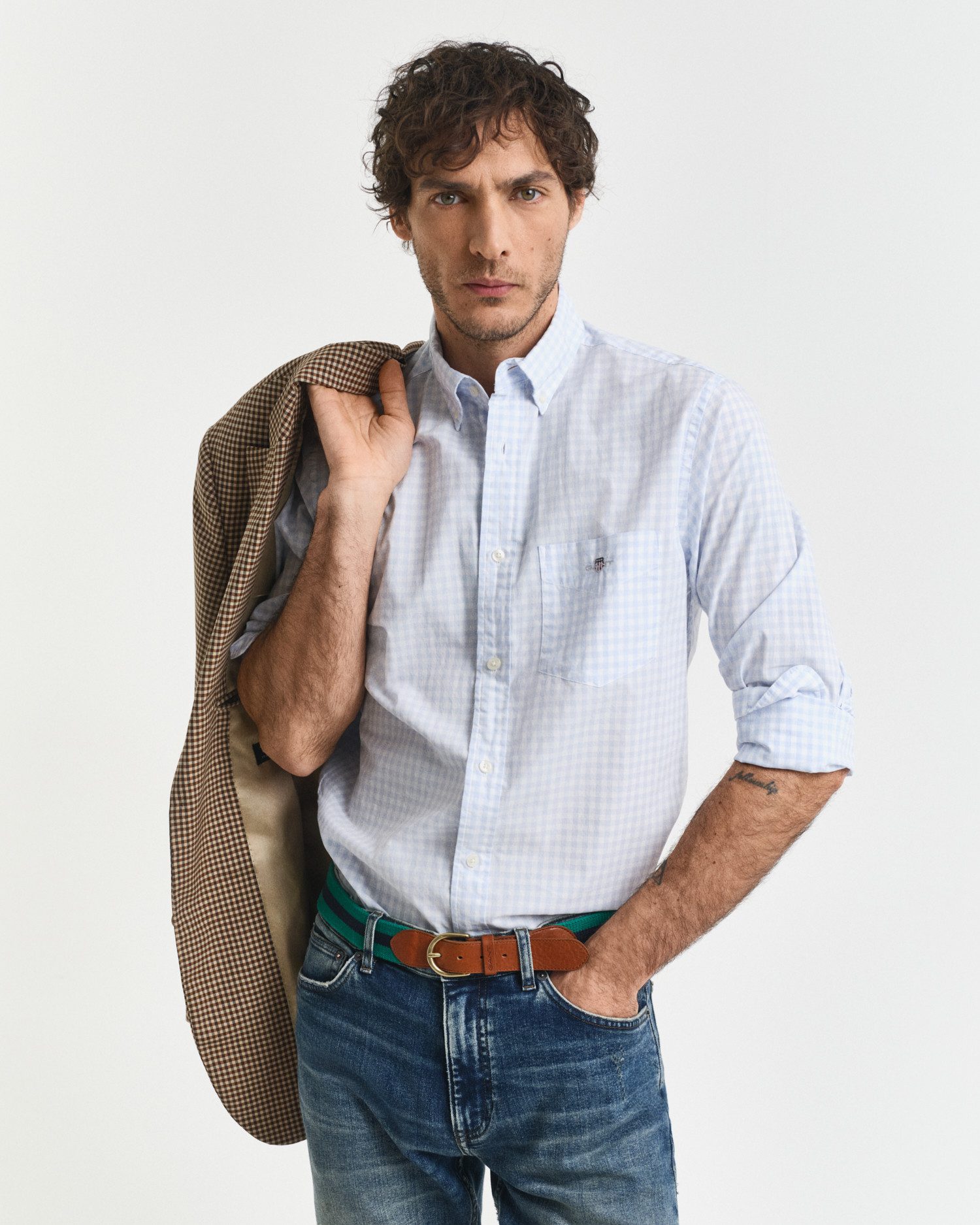 Gant Langarmhemd REG POPLIN GINGHAM SHIRT mit Logostickerei auf der Brust günstig online kaufen