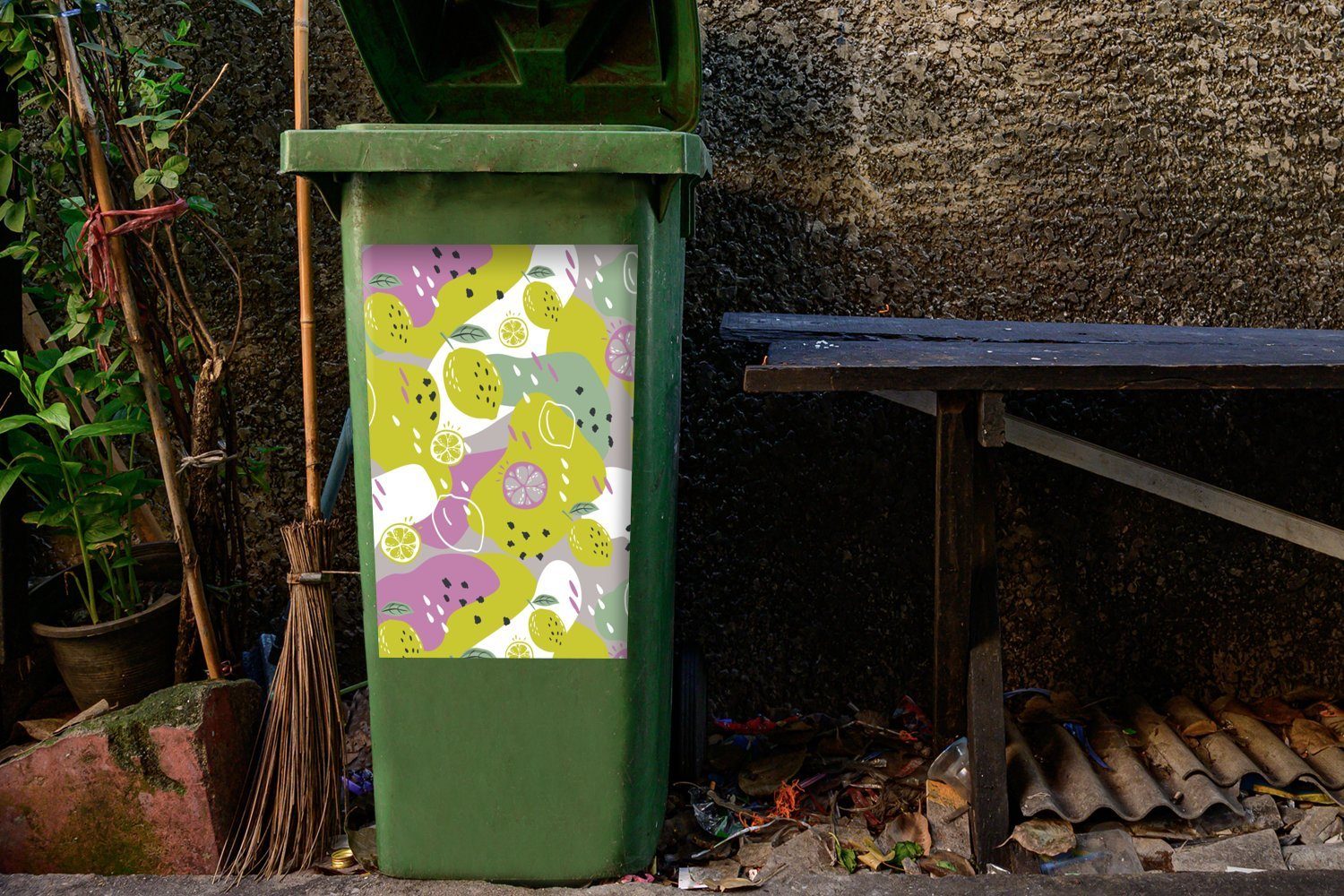 - Abfalbehälter Container, St), Mülleimer-aufkleber, Sommer Zitronen Sticker, Flecken - (1 Wandsticker Mülltonne, MuchoWow