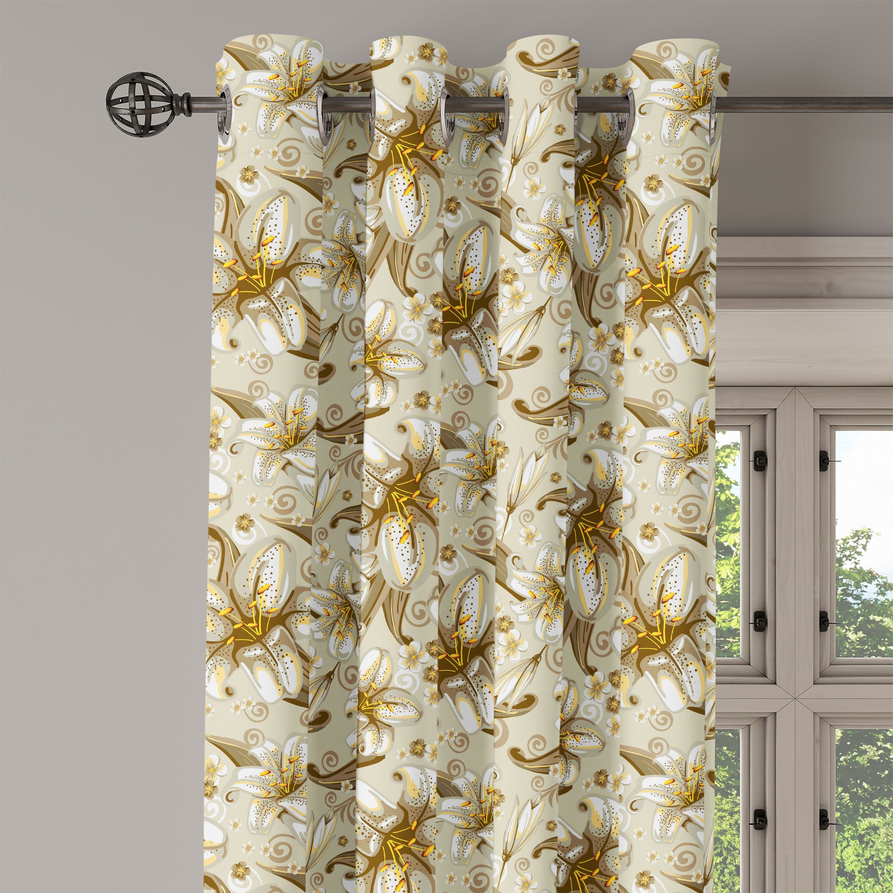 Abakuhaus, Wohnzimmer, 2-Panel-Fenstervorhänge Blumen Dekorative Schlafzimmer für Gardine Blühende Blumen Blütenblätter