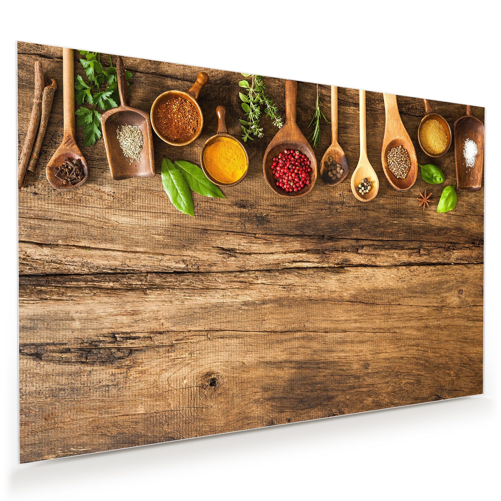 Primedeco Glasbild Wandbild Löffel mit Gewürzen mit Aufhängung, Gewürze