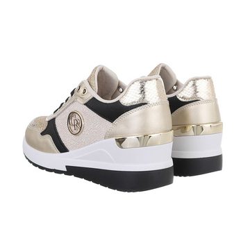 Ital-Design Damen Low-Top Freizeit Sneaker Keilabsatz/Wedge Sneakers Low in Gold