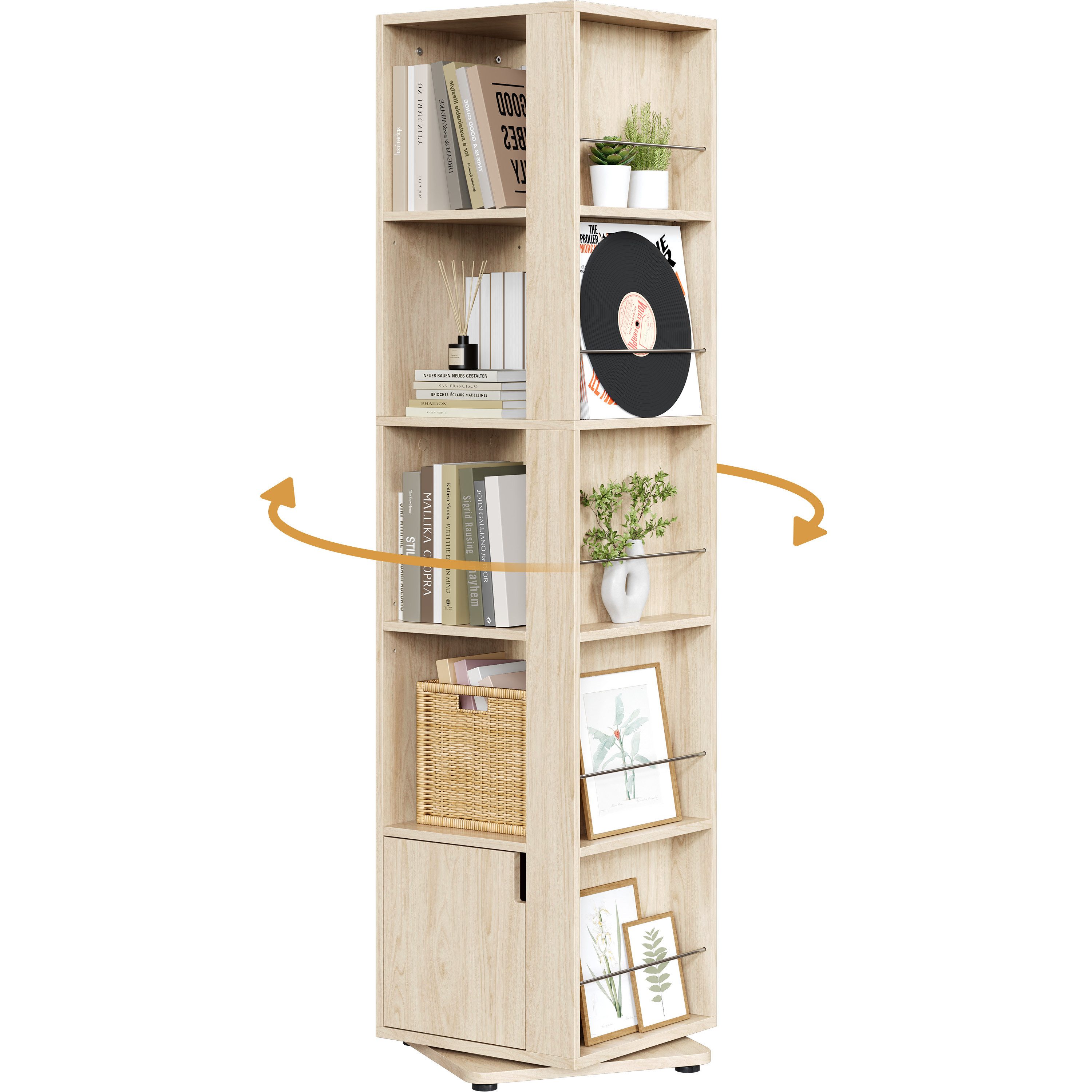 Yaheetech Bücherregal 360° drehbar, Drehregal 10 Fächer, 2 Verstellbare Einlegeböden, 42 × 42 × 169 cm