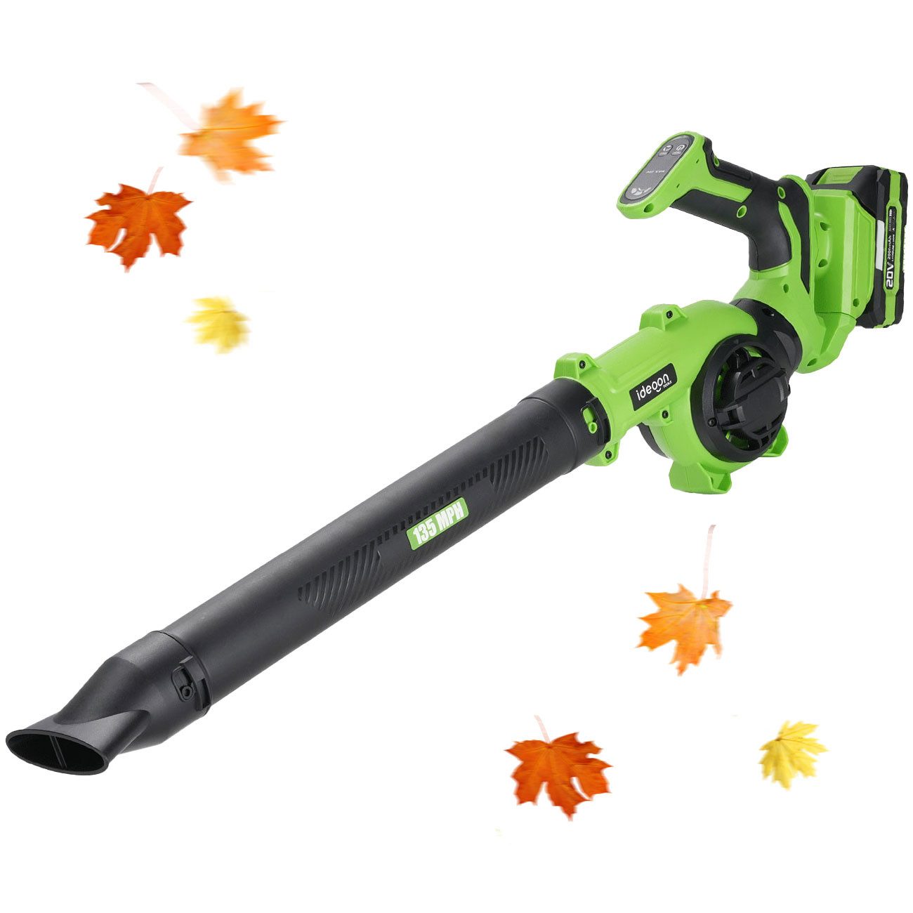 shop'n smile ideoon Akku-Laubbläser 20V Akku-Laubbläser 4in1 Gebläse 3 Stufen 217km/h Akku & Lader, 4in1 Akku-Gebläse 4 Aufsätze, 217 km/h, 3 Stufen, nur 1,3kg Gewicht