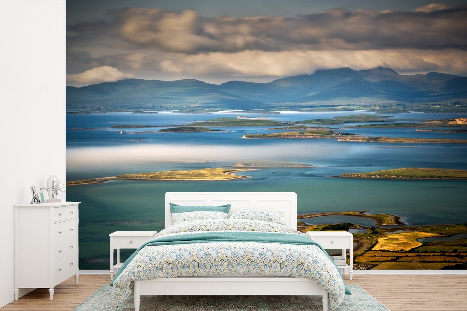 MuchoWow Fototapete Blick über die Clew Bay in Irland, Matt, bedruckt, (6 St), Wallpaper für Wohnzimmer, Schlafzimmer, Kinderzimmer, Vinyl Tapete