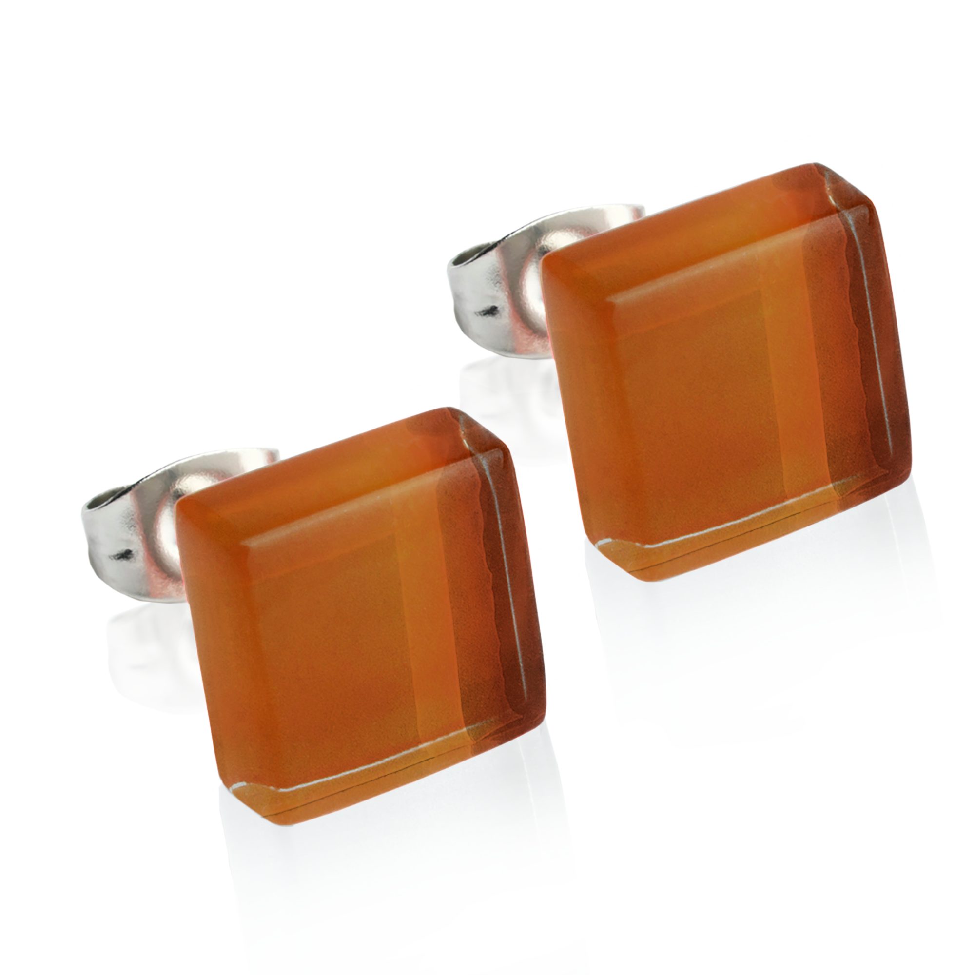 ALEXASCHA Paar Ohrstecker Kleine quadratische Stecker aus Glas • hypoallergener Edelstahl • 10mm