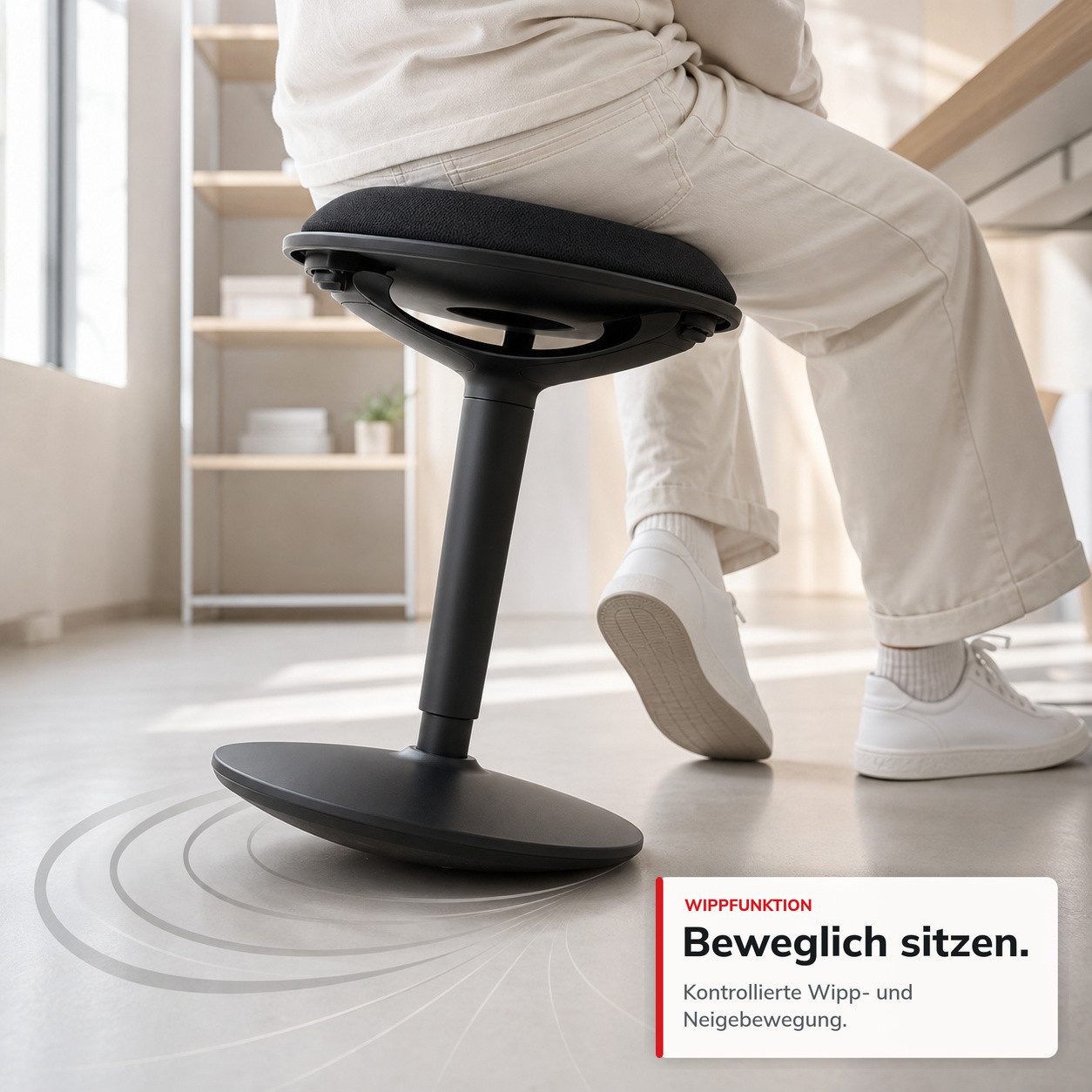 Floordirekt Sitzhocker Ergonomischer Elio höhenverstellbar 360° drehbar mit Wippfunktion, Ergonomisches Design – Bild 4 von 5