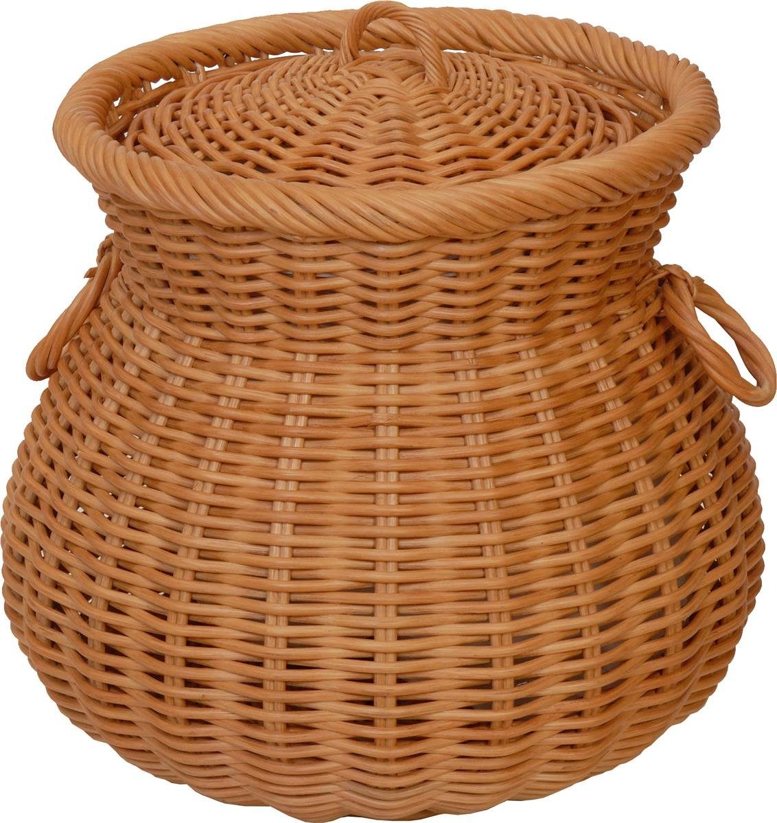 Krines Home Flechtkorb Klassische Wäschetonne mit Griffen/Wäschekorb Rund aus echtem Rattan, Runde Wäschebox
