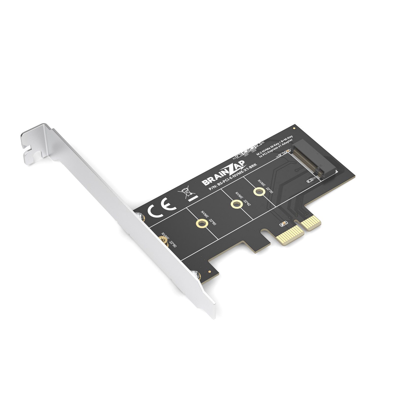BRAINZAP M.2 NVMe PCIe Adapter Modulkarte PCI-Express zu M.2, M.2 NVMe (M-Key/B+M-Key) auf PCIe x1 · inkl. Slotblende · PCIe – Bild 5 von 5