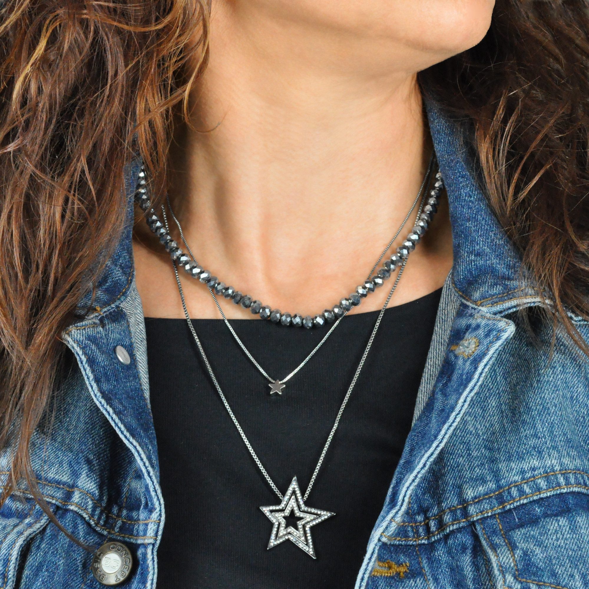 Steuer Kette mit Anhänger Set Collier mit Glasperlen zweireihige Venezianer mit Stern