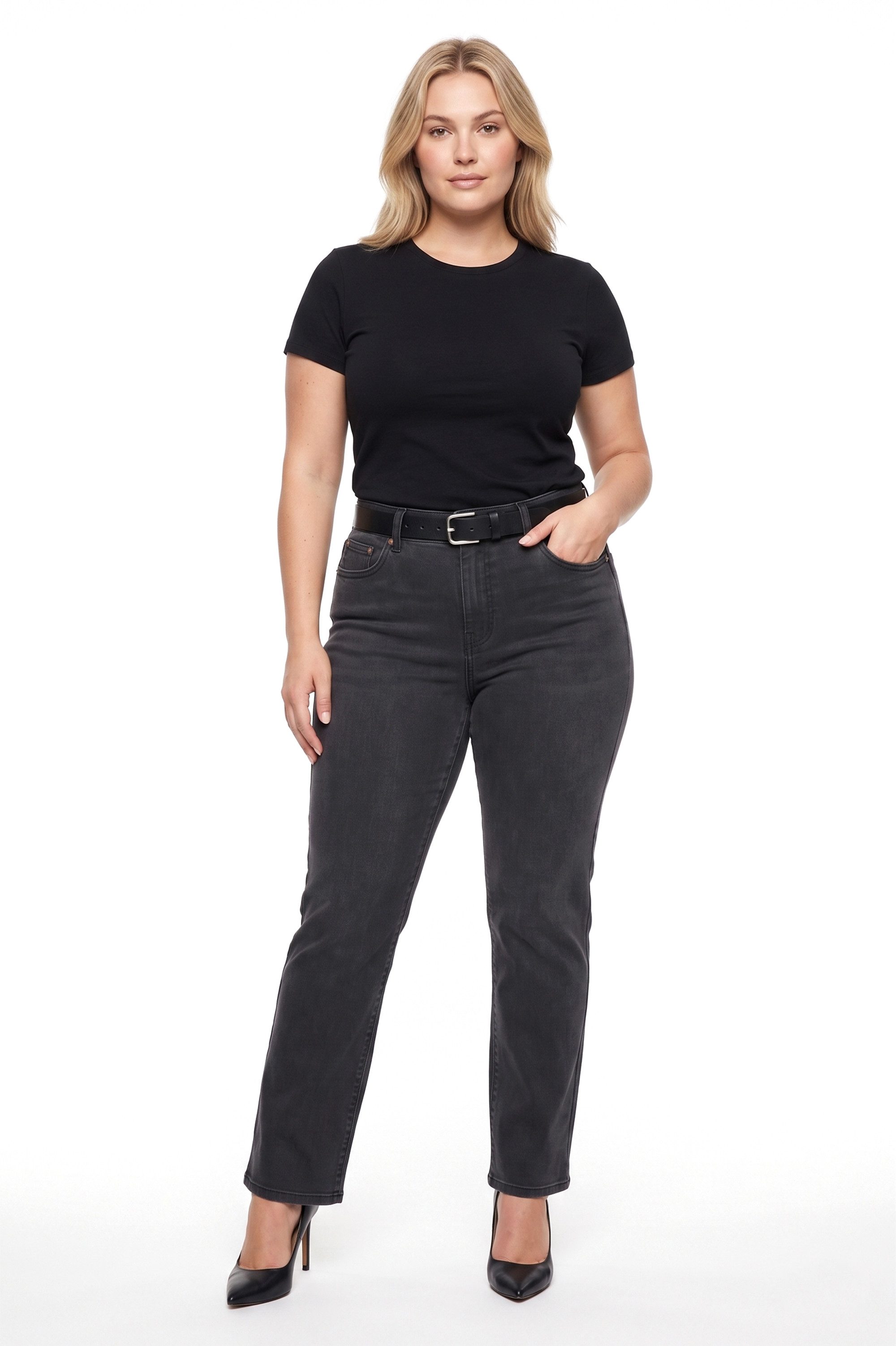 ESRA Straight-Jeans Stretch Jeans Damen High Waist Hose Straight Damen Jeans Sommer Hose Straight Jeans Damen Stretch Hose Damen leichte Jeans Regular Damen