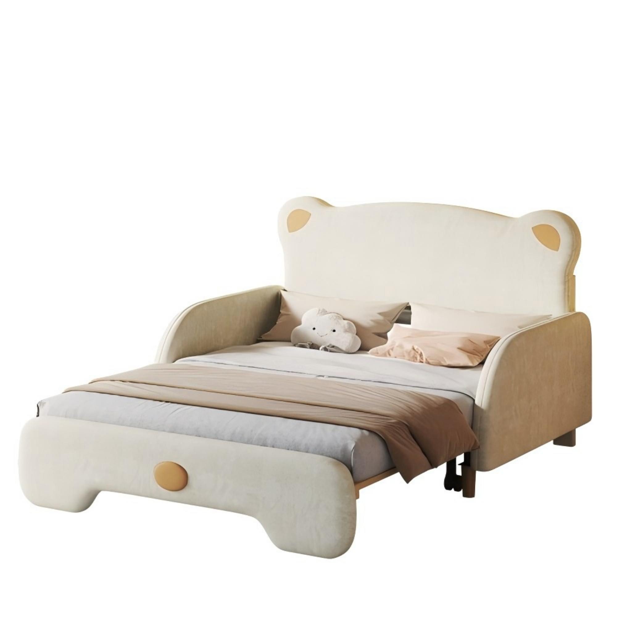 Odikalo Kinderbett Polsterbett Bärenform Schlafsofa Ausziehbar Kante Samt 140x110/200cm