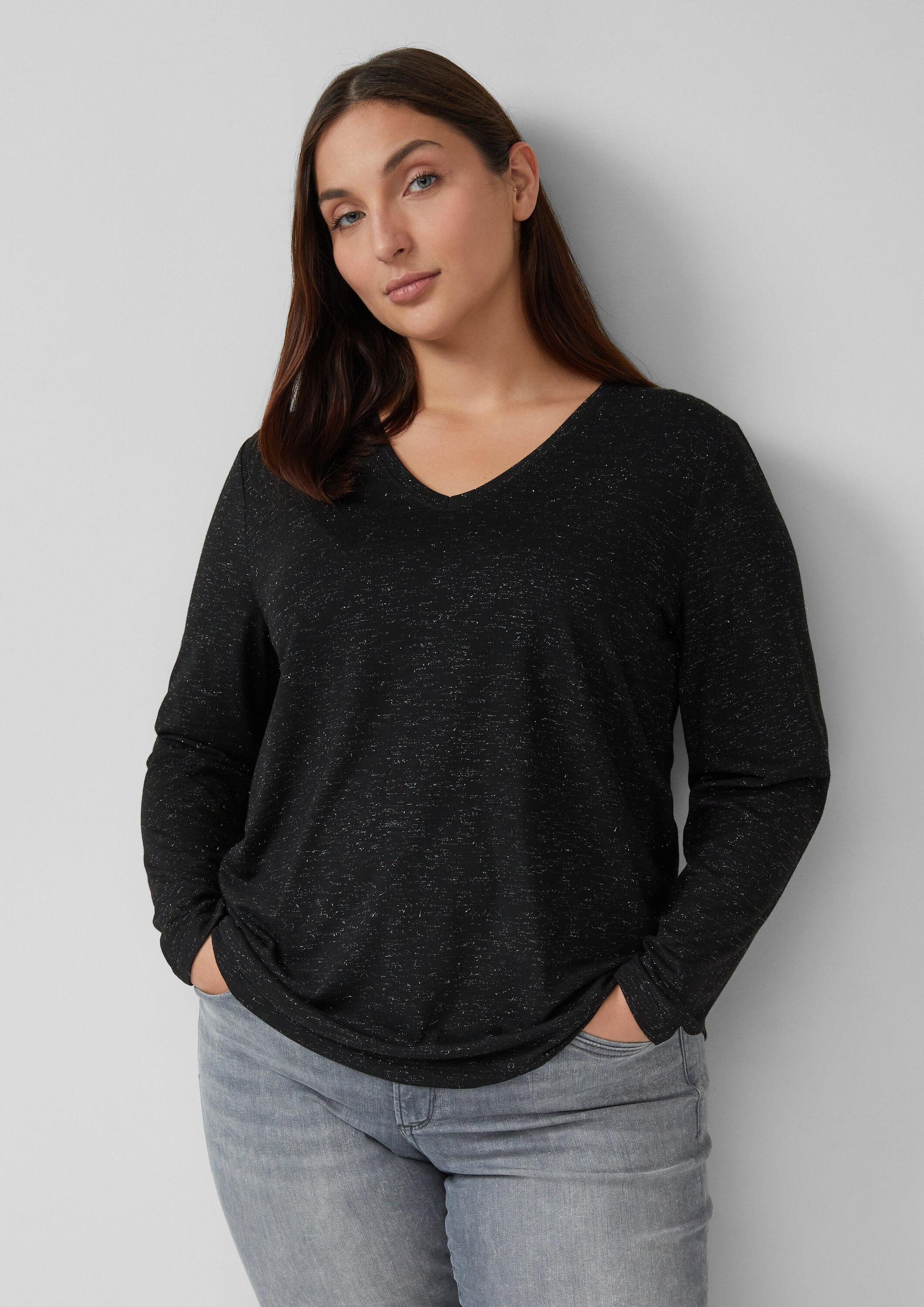 s.Oliver Langarmshirt T-Shirt Longsleeve mit V-Ausschnitt und Glitzergarn
