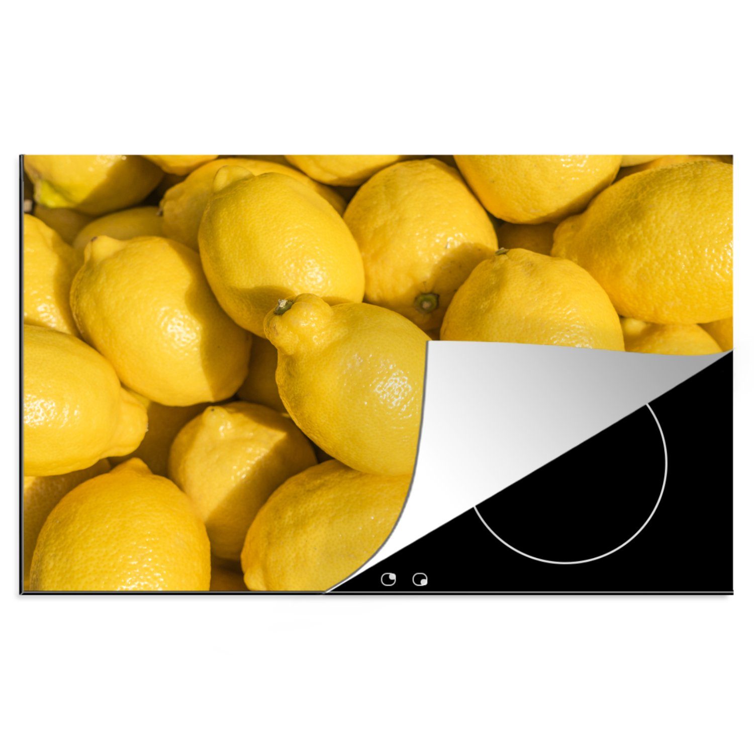 MuchoWow Herdblende-/Abdeckplatte Ein Haufen Zitronen so gelb wie die Sonne, Vinyl, (1 tlg), 81x52 cm, Induktionskochfeld Schutz für die küche, Ceranfeldabdeckung