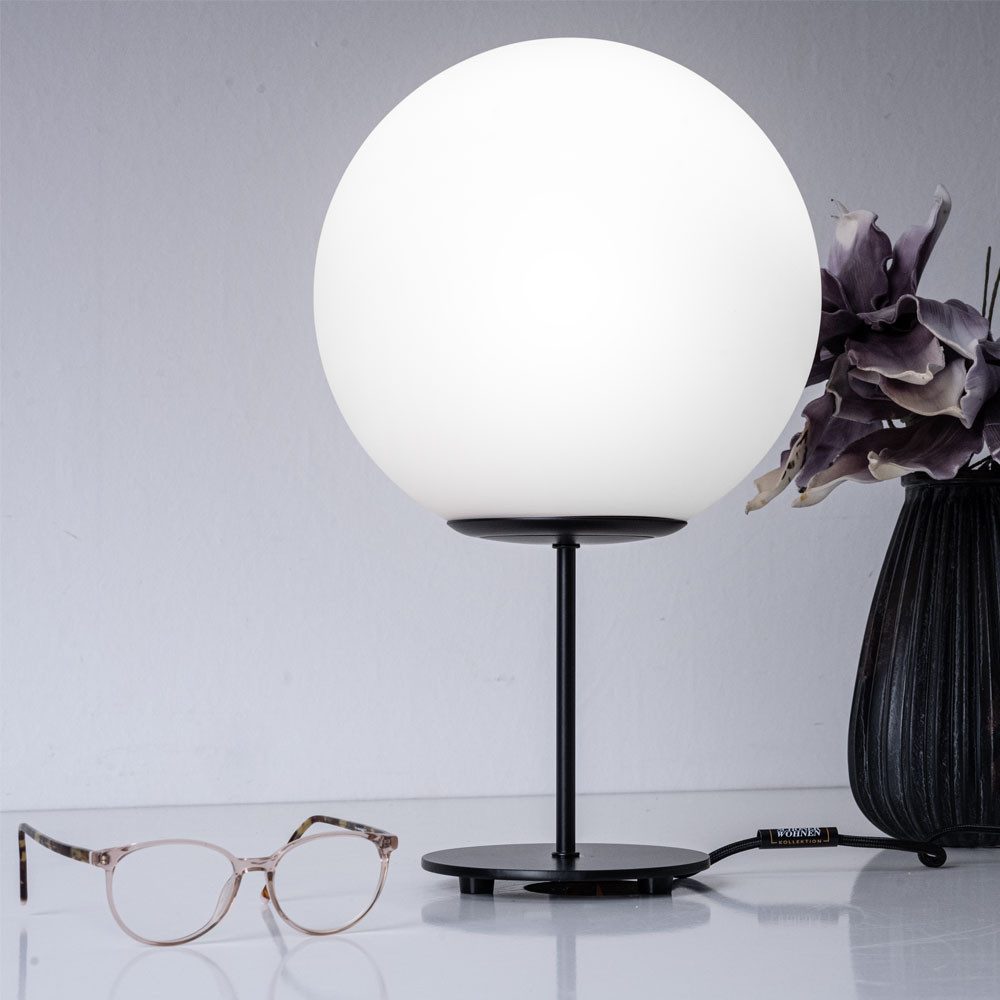 FISCHER & HONSEL LED Tischleuchte, Leuchtmittel inklusive, Warmweiß, Tischlampe Tischleuchte Leseleuchte Glaskugel weiß schwarz LED 41,5 cm