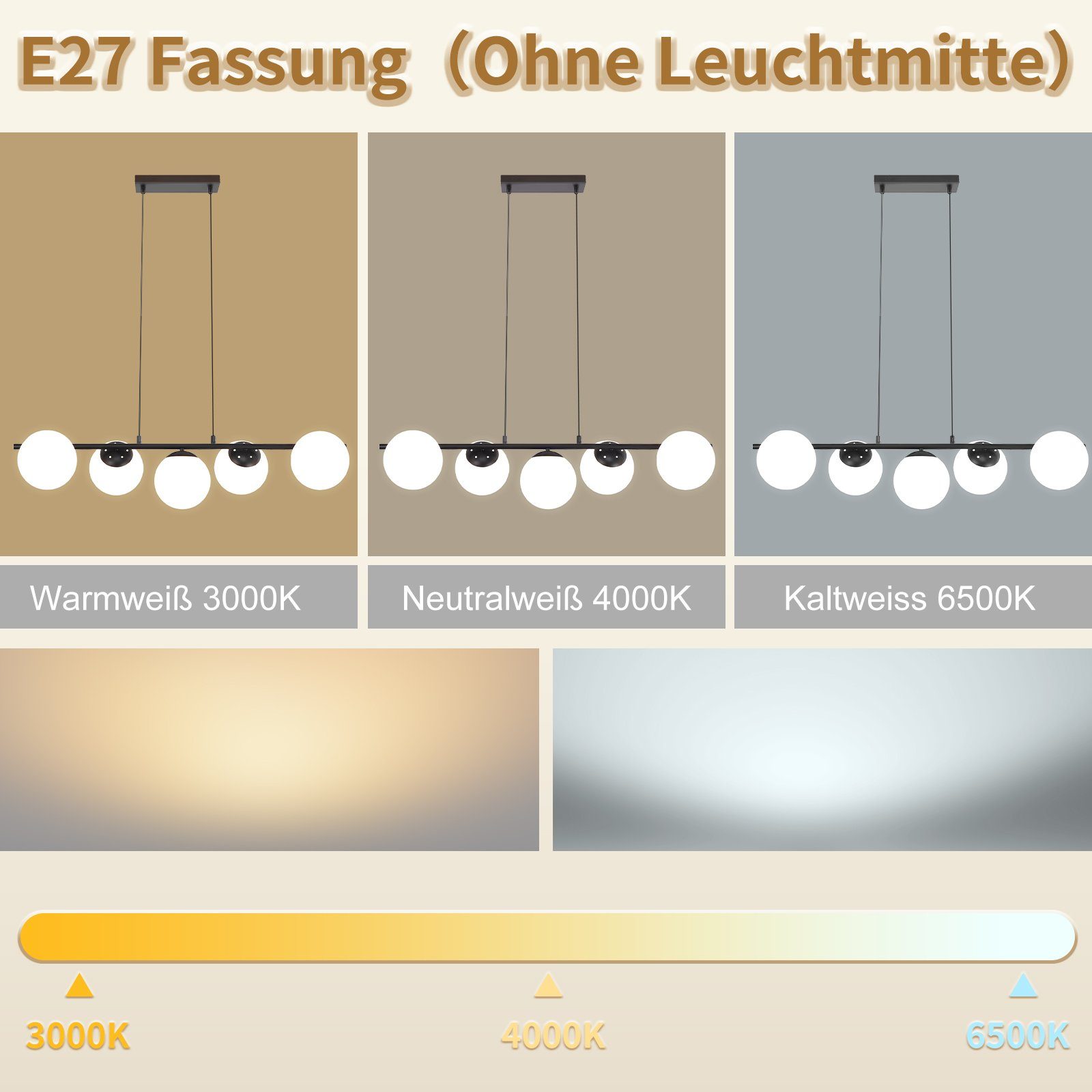 ZMH Pendelleuchte Esstisch Hängeleuchte Glas Hängelampe E27 5-Flammig, ohne Leuchtmittel, Kreative Esstischlampe für Esszimmer Wohnzimmer – Bild 2 von 5