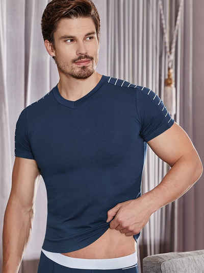 Berrak Collection T-Shirt Modal Qualität Herren V-Ausschnitt Shirt Navyblau, BS1033