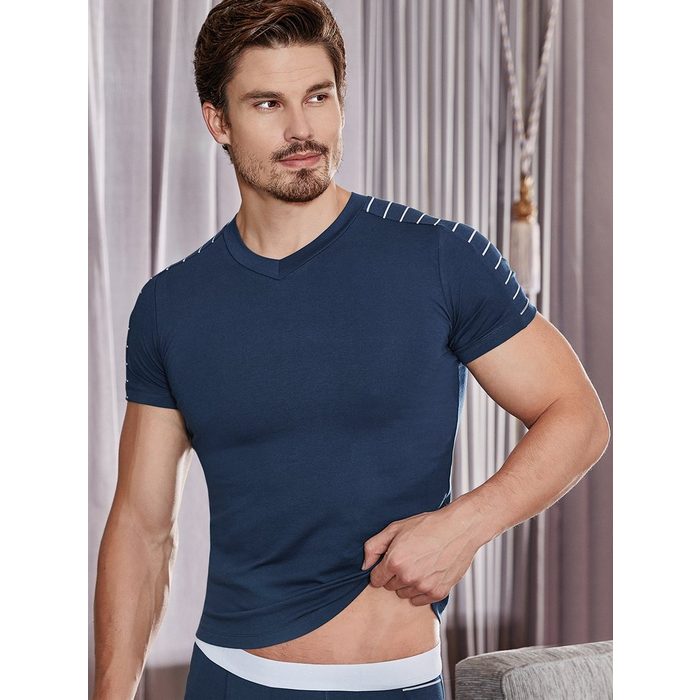 Berrak Collection T-Shirt Modal Qualität Herren V-Ausschnitt Shirt Navyblau BS1033