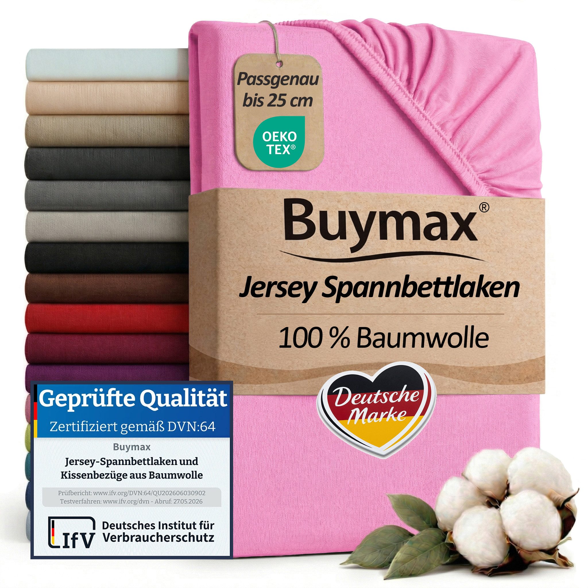 Buymax Spannbettlaken Buymax Jersey aus 100% Baumwolle, Jersey, Gummizug: Rundumgummi, (1 Stück), Pflegeleicht und Atmungsaktiv in Verschiedenen Farben und Größen