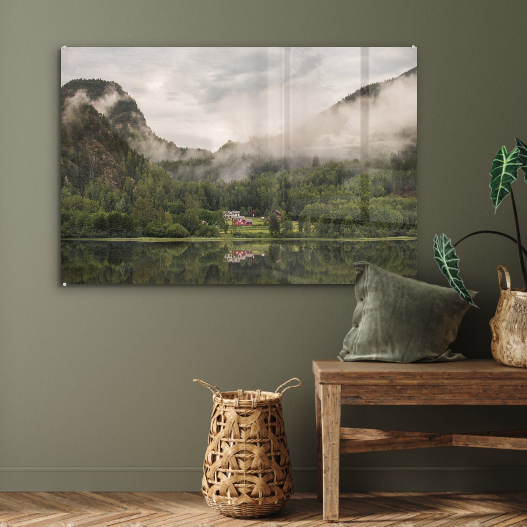 MuchoWow Acrylglasbild unter St), Schlafzimmer Norwegischer Bauernhof Wohnzimmer Bäumen, & Acrylglasbilder (1