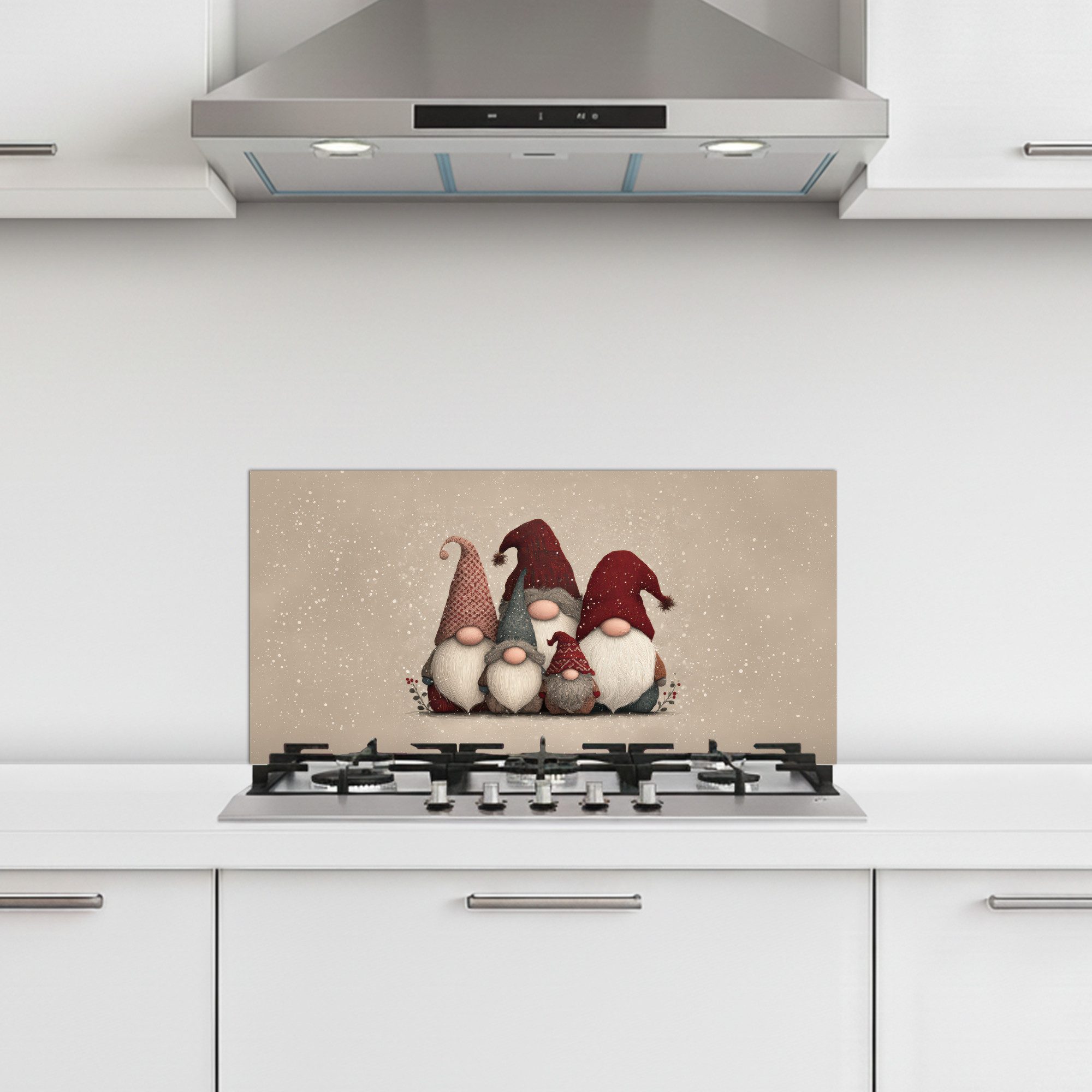 KitchenYeah Küchenrückwand selbstklebend (keine Folie) Wichtel - Weihnachten - Schnee - Zipfelmüt, (1-tlg), Spritzschutz Herd Wand, Küchen Deko, 70x30 cm