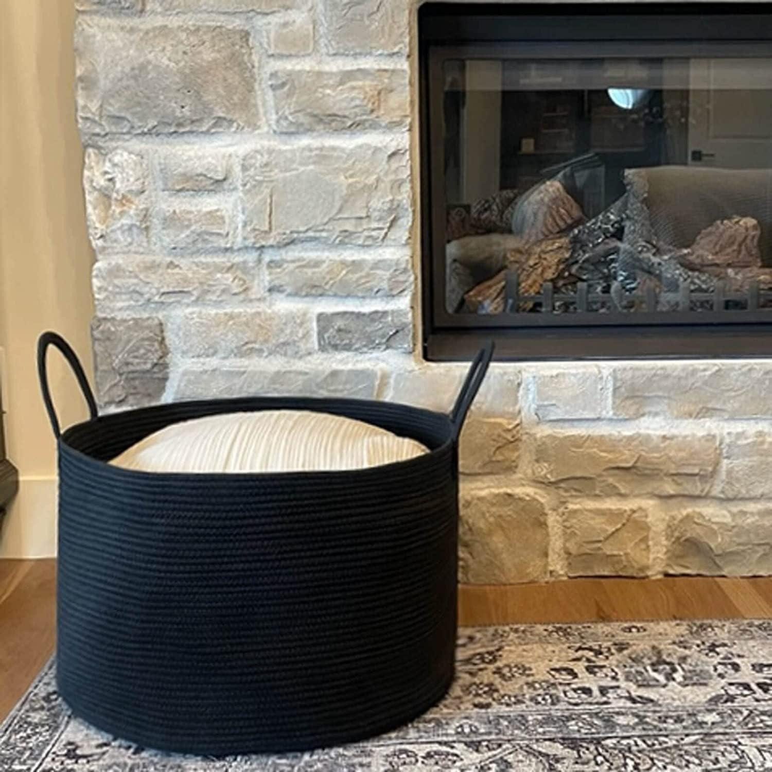LuxusKollektion Wäschekorb Wäschekorb Geflochten Baumwolle Badezimmer Schwarz 83L – Bild 3 von 5
