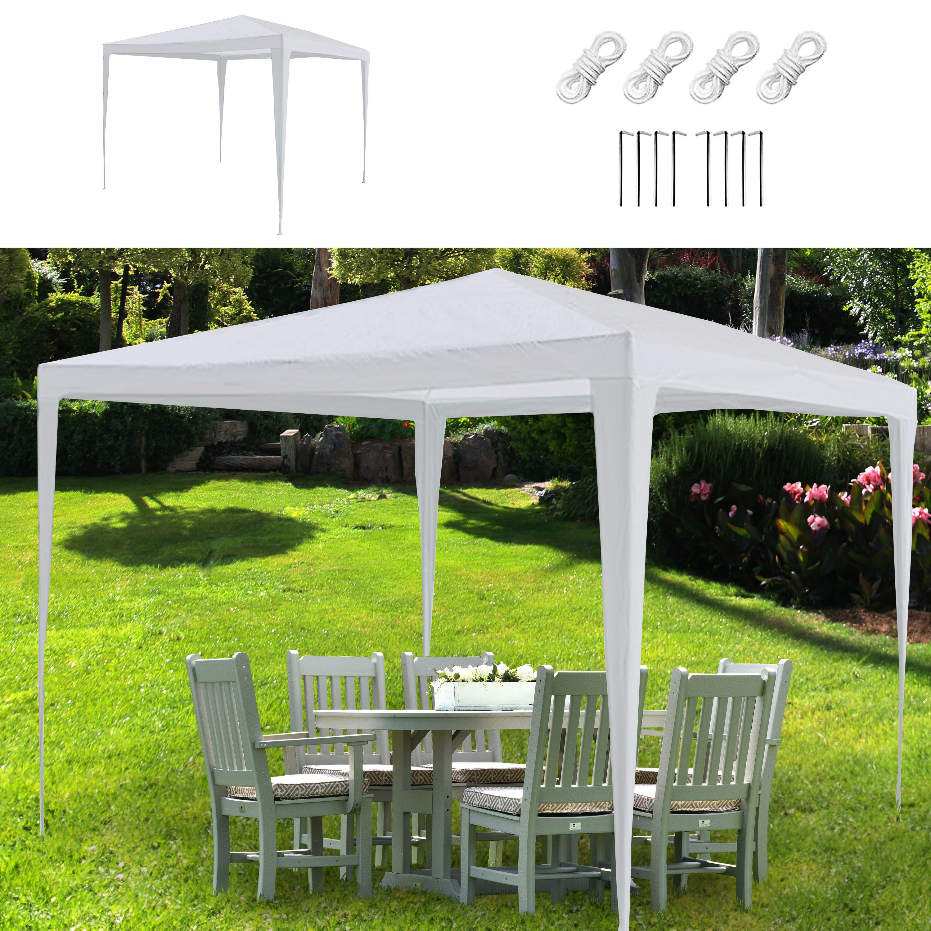 CEPEWA Partyzelt Pavillon Partyzelt 3x2,6x3m weiß PE Plane 90g/m² 4 Seile 8 Heringe