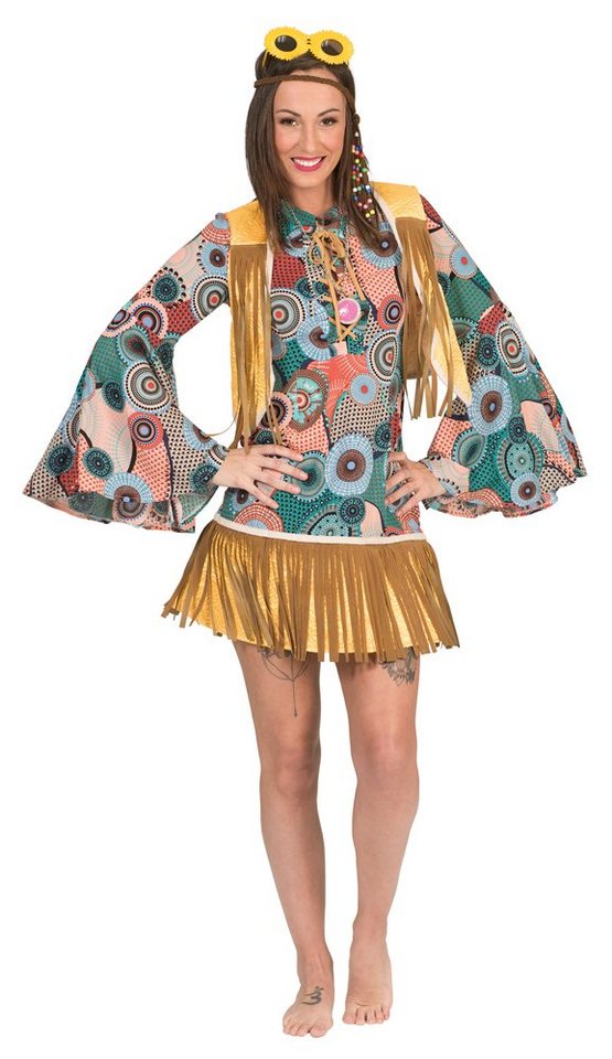 Generisch Hippie Kostüm Damen 80er Jahre Bekleidung Damen Kleid