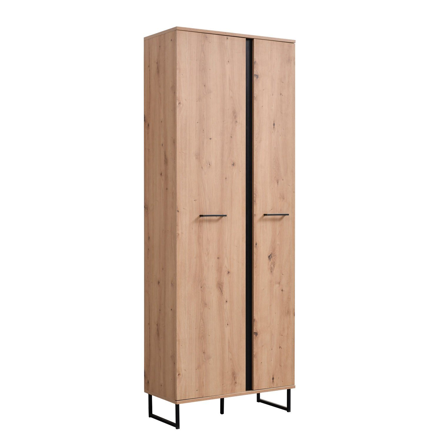 Homestyle4u Garderoben-Set Flur Industrial Holz Eiche Sitzbank Kleiderstange 3 Haken mit Spiegel, (Set, 5-St., 5-teilig)