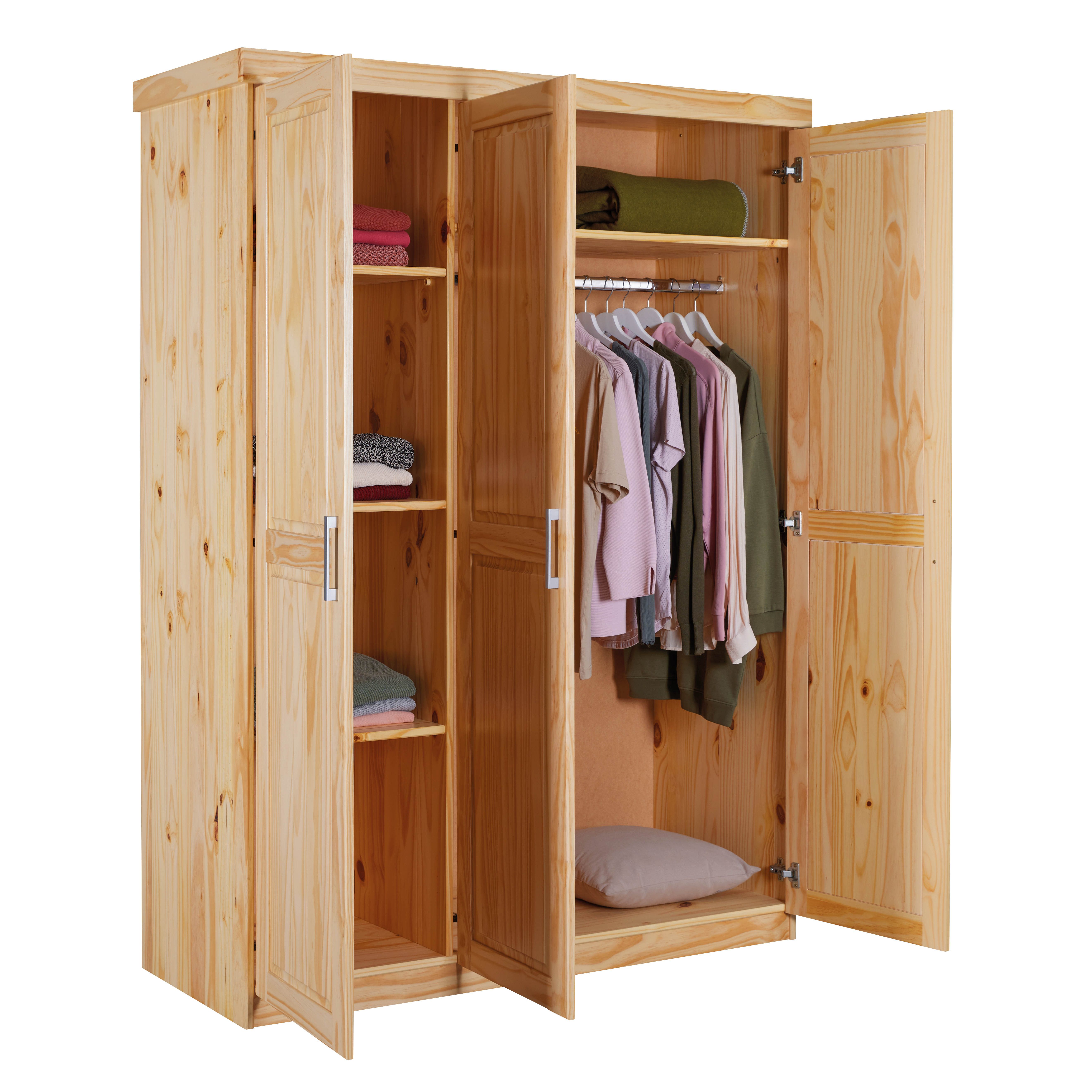 Inter Link Kleiderschrank Pelle Massivholz Schrank Landhausstil, 5 Fächer, Kleiderstange, lackiert – Bild 4 von 5