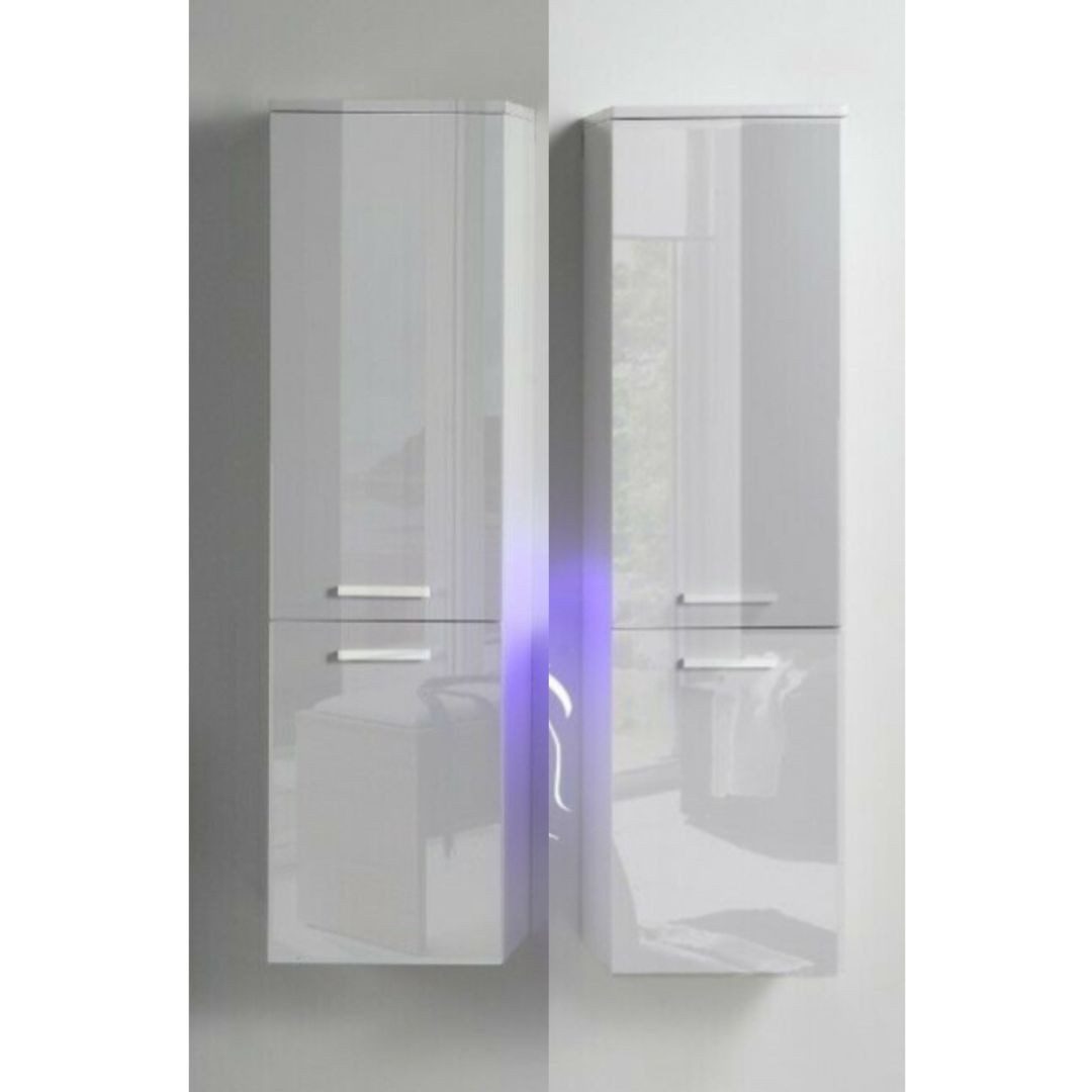Faizee Möbel Badmöbel-Set Badmöbel set, Weiß komplett 5TLG 90/120 cm, (Komplett-Set, 1-St), LED-Spiegel mit Touch Badmöbel-Set VORMONTIERT Hochglanz lackiert