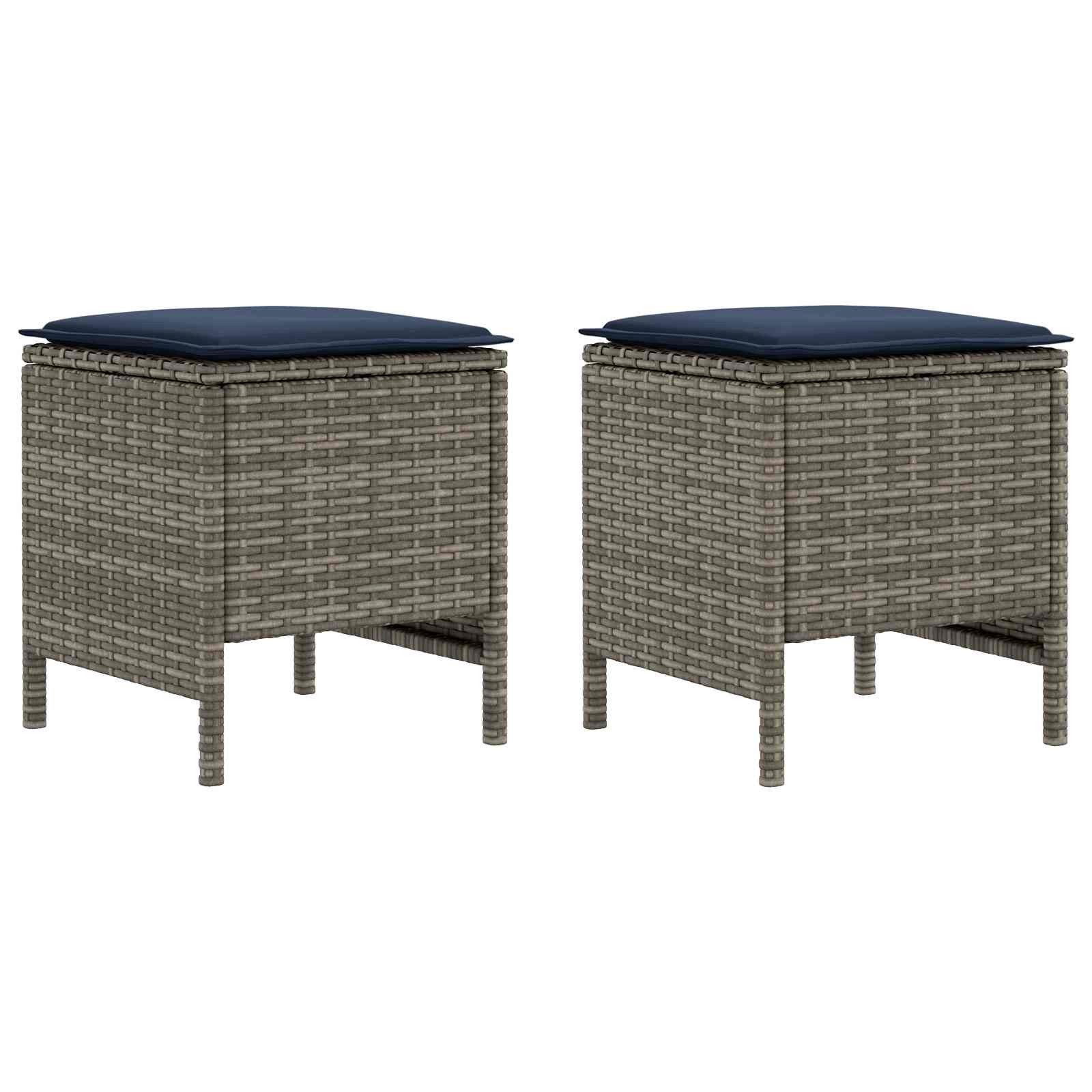 vidaXL Sofaelement 2 stk. Garten-Fußhocker PE-Rattan Grau und Marineblau (2 St)