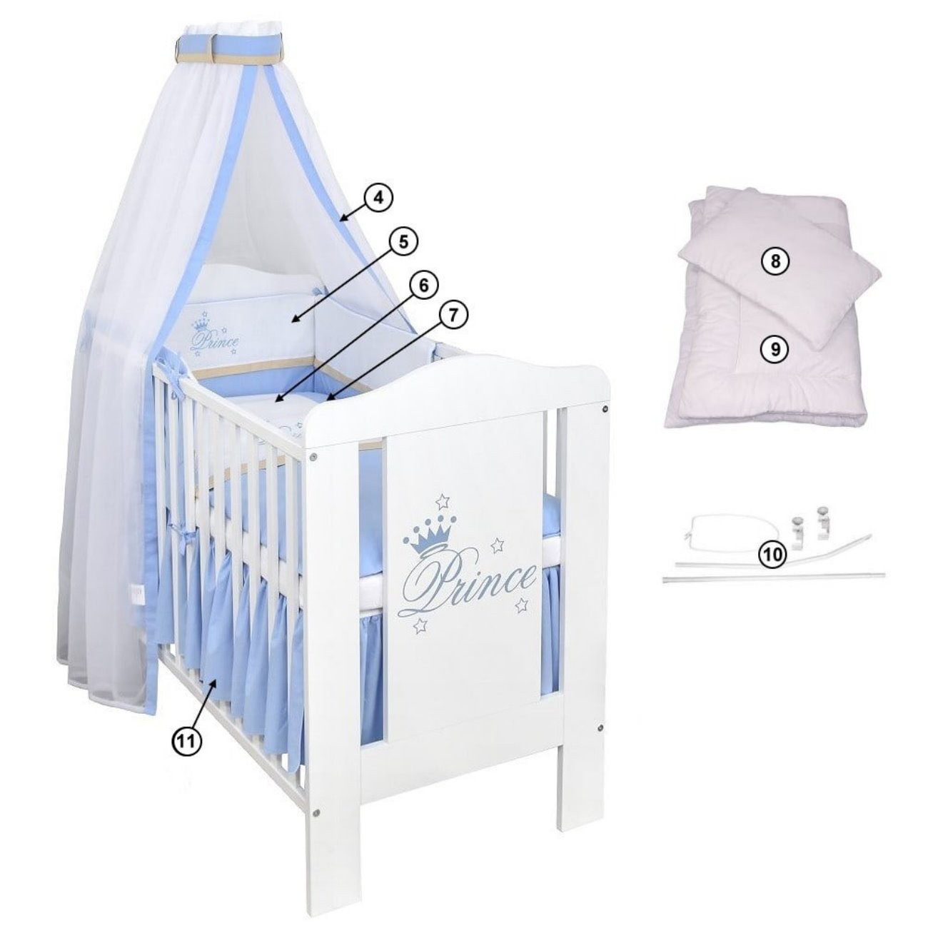 Baby-Delux Babyzimmer-Komplettset Babyzimmer Prince, (13-tlg), Babybett Wickelkommode Bettwäsche Set Komplettzimmer
