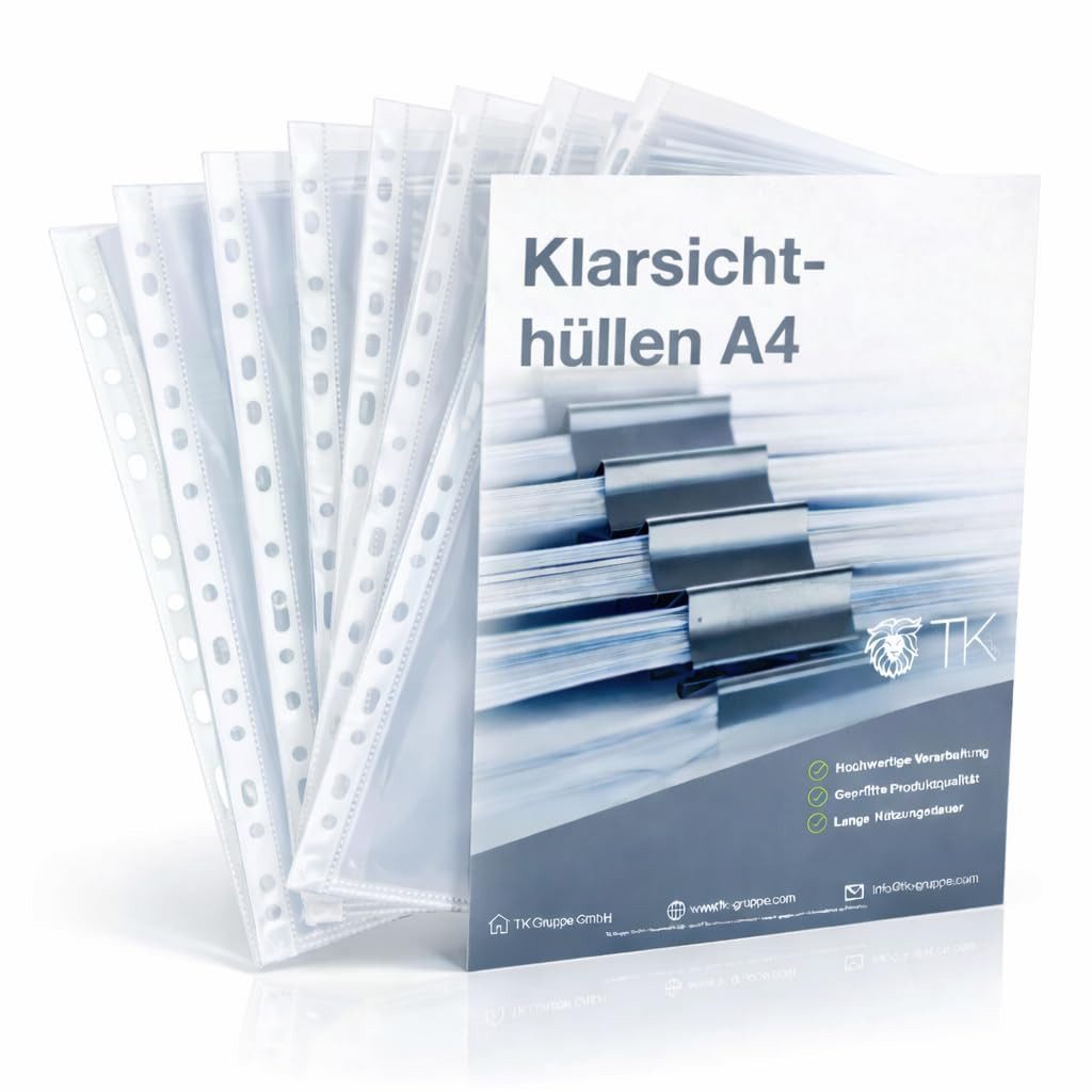 officegurus® Prospekthülle 100x DIN A4 Klarsichthüllen - Briefhüllen Briefumschlag Schreibtisch, 60mg Stärke / mit Lochung
