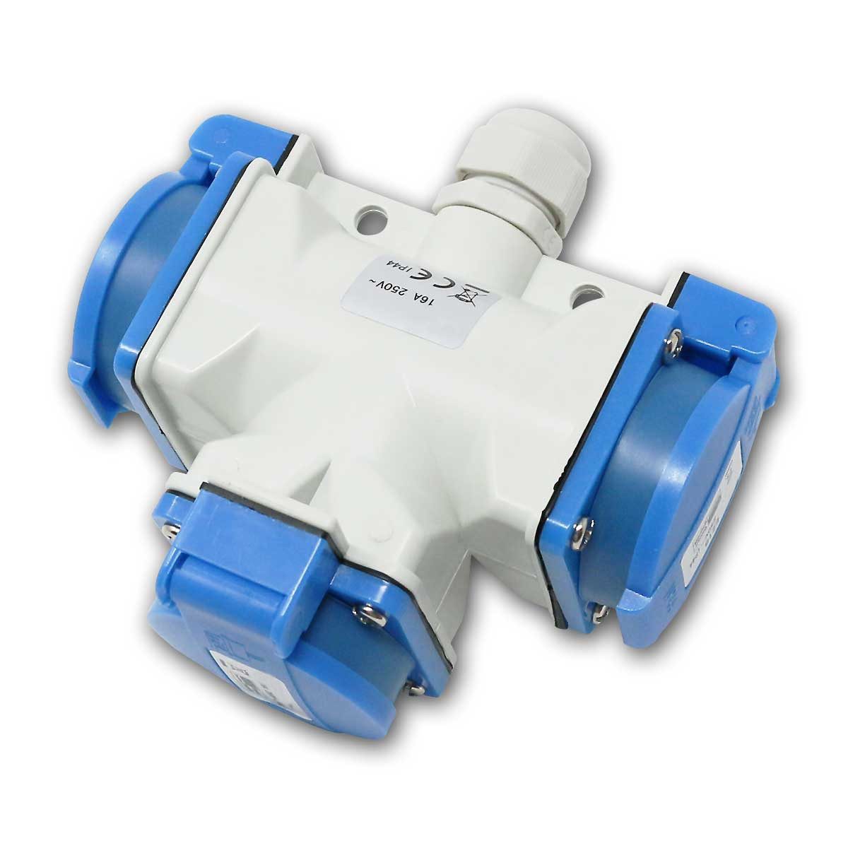 EGB Euroflachstecker 3-fach Kupplung, 230V/16A, IP44, grau/blau, Ösen