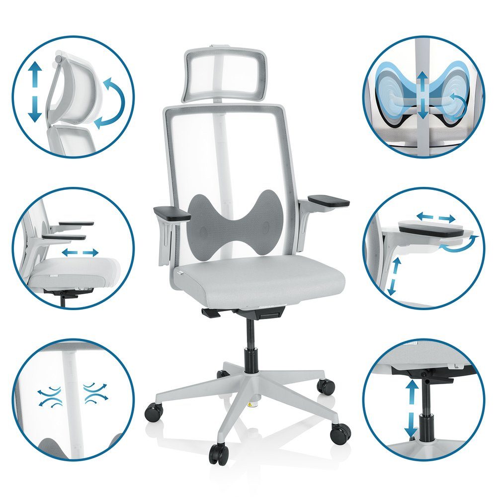 Drehstuhl ARCEO ergonomisch Stoff/Netzstoff W OFFICE (1 St), Bürostuhl hjh Profi Schreibtischstuhl