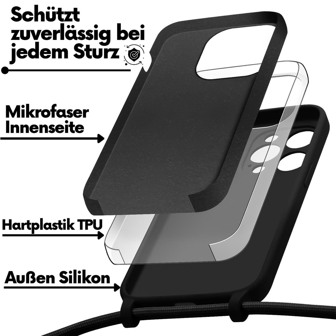 CoolGadget Handyhülle Premium Handyhülle mit verstellbarer Handykette für iPhone 13 Pro, Hülle zum Umhängen Kette inkl. 2x Displayschutzfolie aus Glas