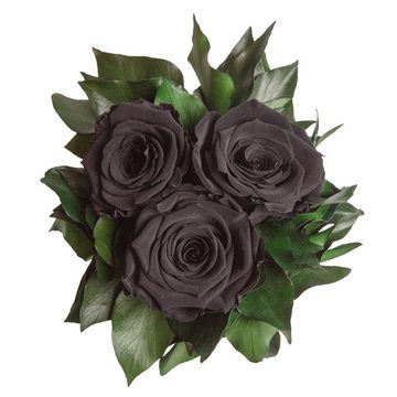 Kunstorchidee 3 Infinity Rosen silberfarbene Vase Wohnzimmer Deko Blumenstrauß Rose, ROSEMARIE SCHULZ Heidelberg, Höhe 15 cm, Rose haltbar bis zu 3 Jahre