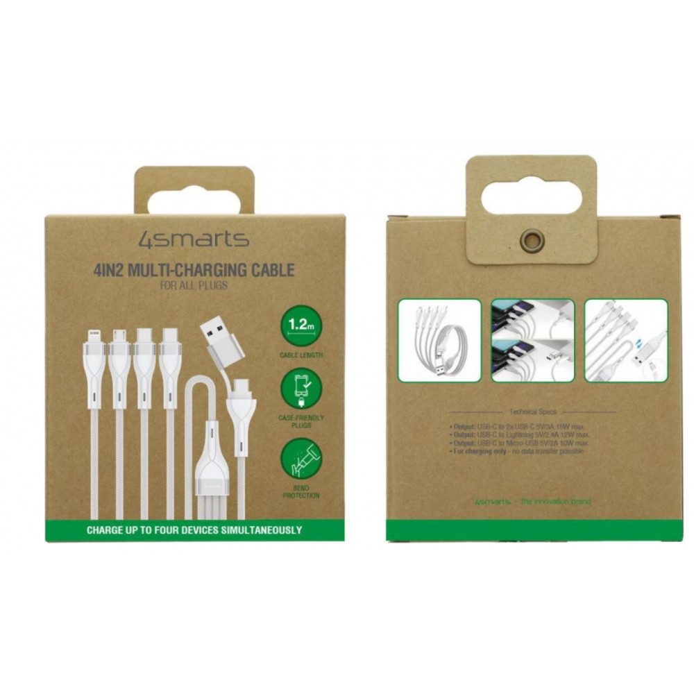 4smarts - USB-C/A Multi-Ladekabel 4in2 - weiß USB-Kabel