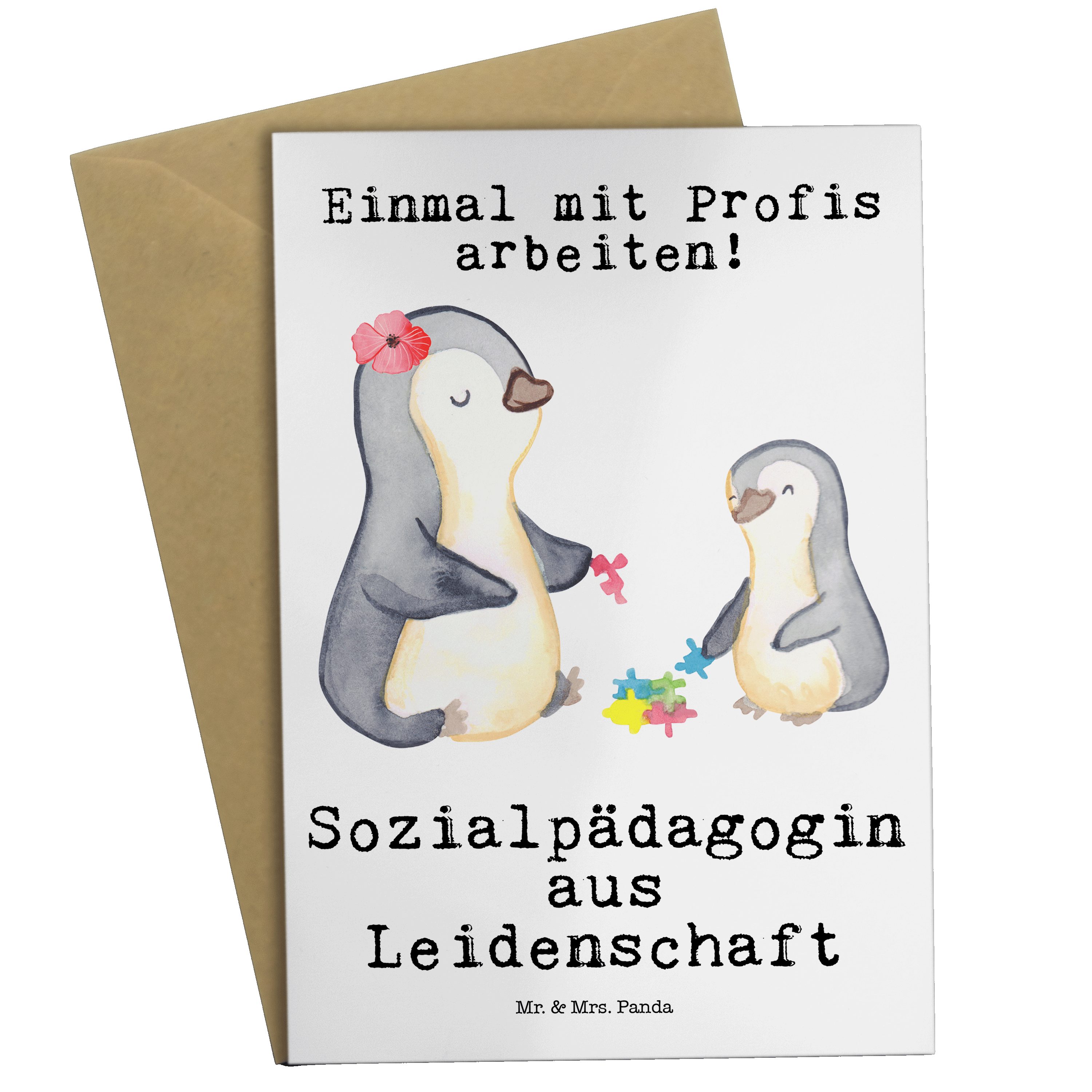 Mr. & Mrs. Panda Grußkarte Sozialpädagogin aus Leidenschaft - Weiß - Geschenk, Geburtstagskarte | Grußkarten