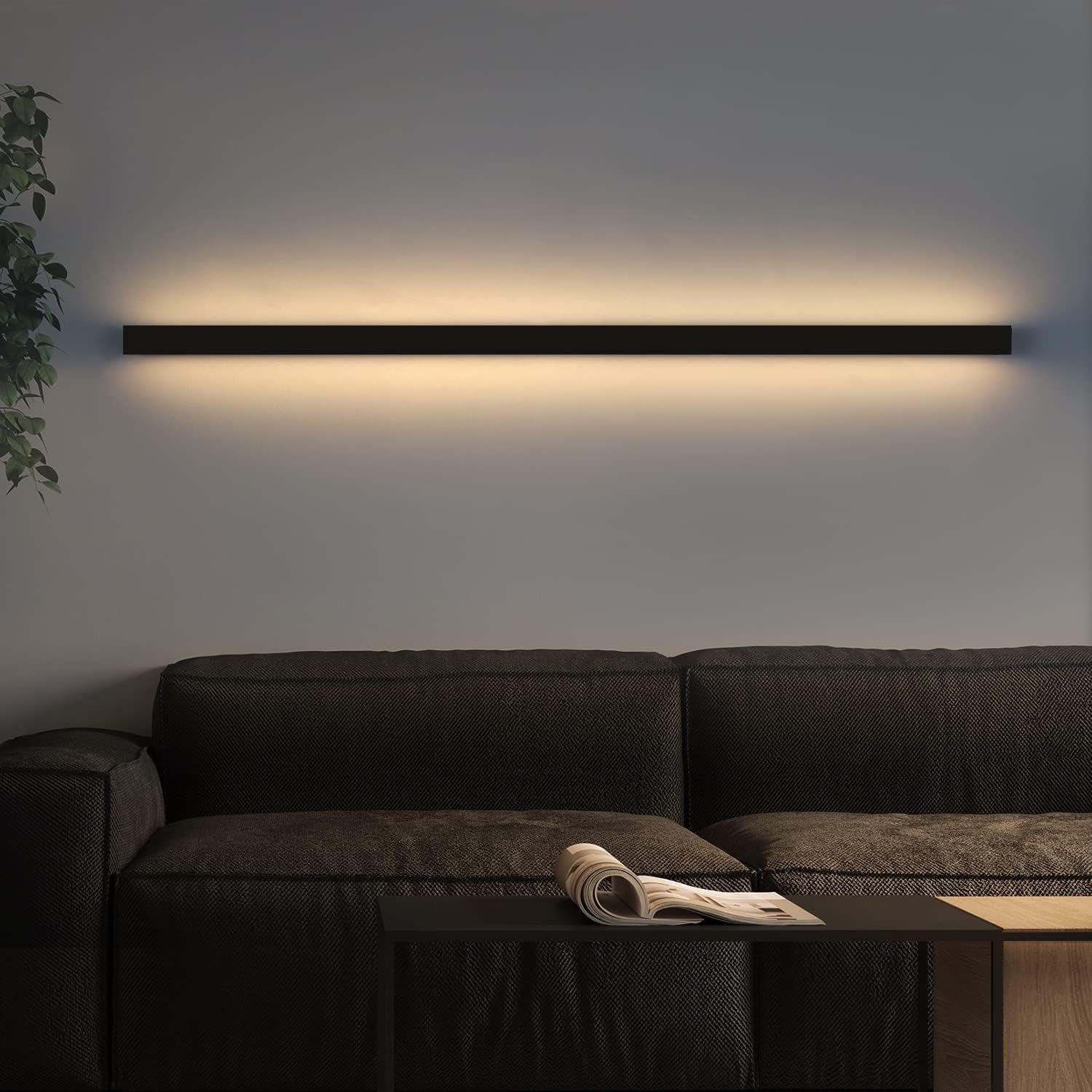 ZMH LED Wandleuchte Beleuchtung Innen Modern 27W Flur Schwarz Schlafzimmer, LED fest integriert, 3000K warmweiß, 100CM 100cm schwarz